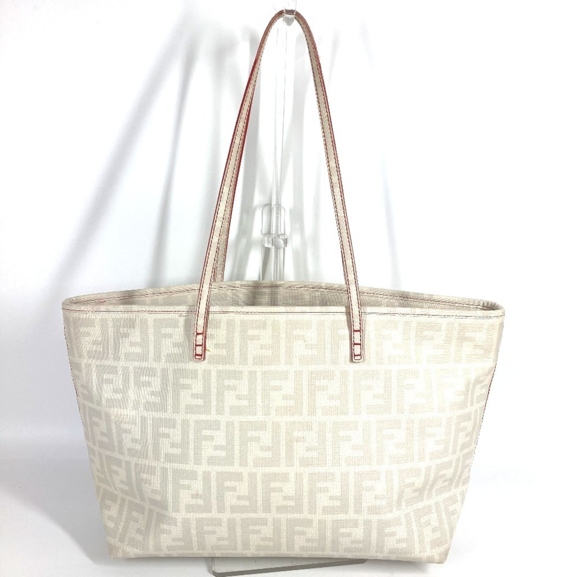 Fendi Zucca Red Color White Zucca Shoulder Bag Tote Bag (Pre-Owned)