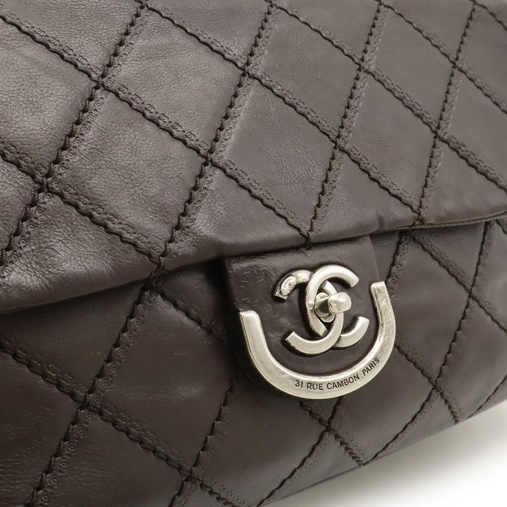 Chanel Wild Stitch Dark Brown Leather Shoulder Bag (Pre-Owned)