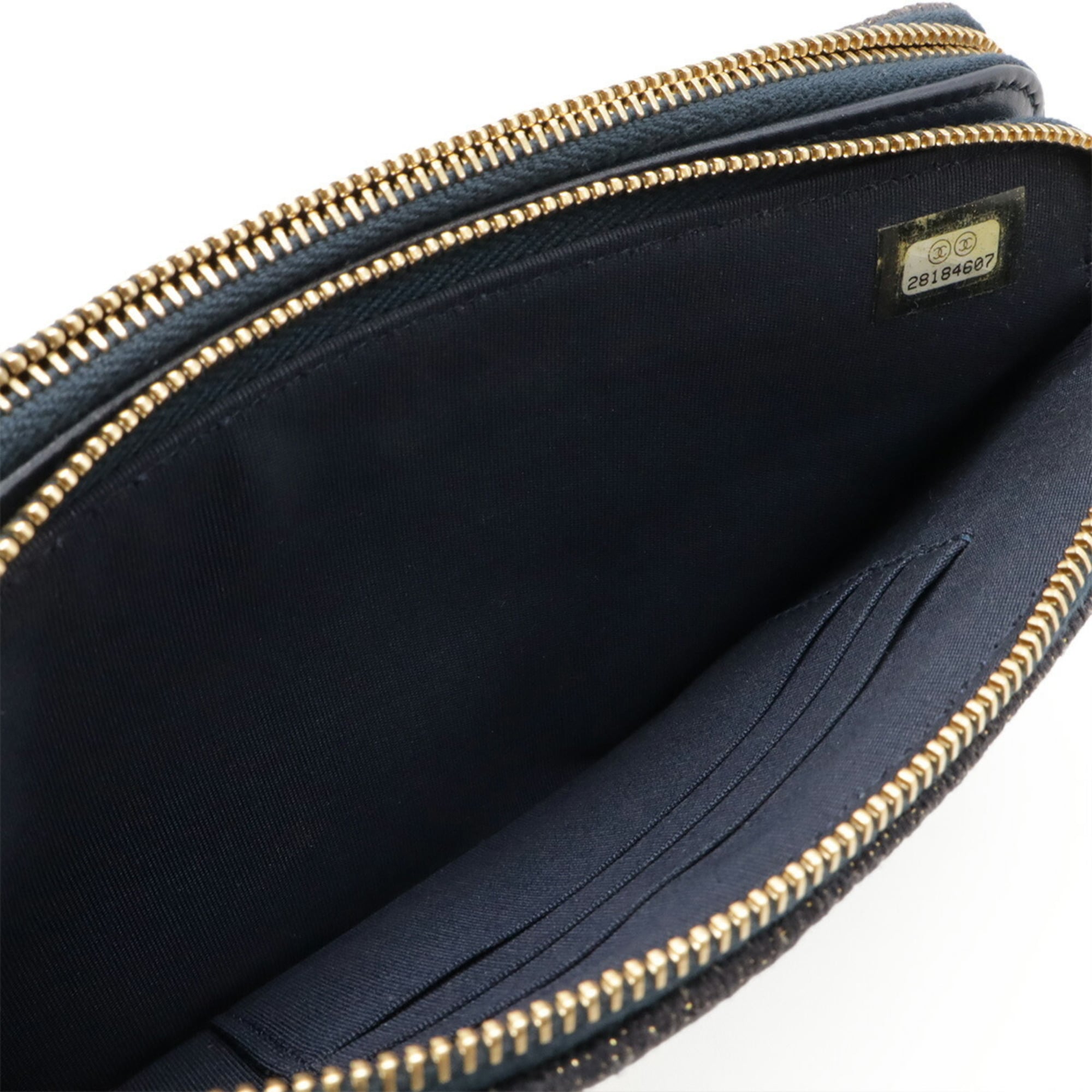 Chanel Gold Navy Canvas Leather Pochette Shoulder Bag (Pre-Owned)