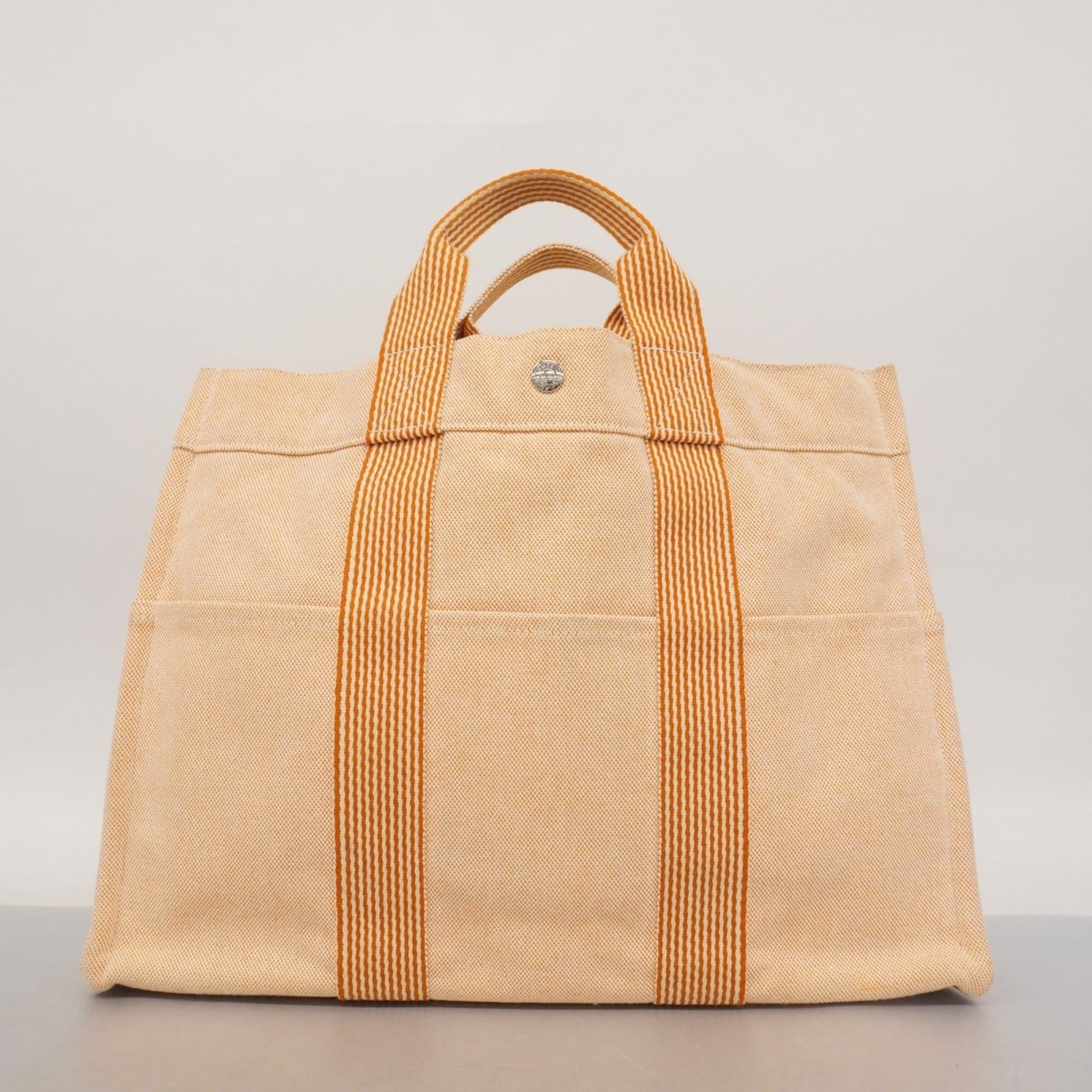 Hermes Orange White Canvas Tote Bag (Pre-Owned)