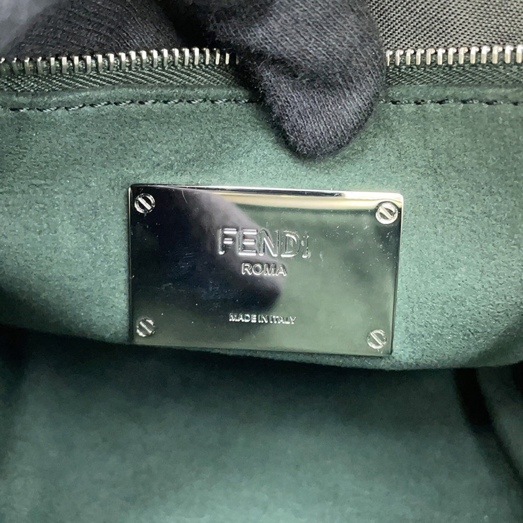 Fendi Zucca Black White Leather Fur Handbag (Pre-Owned)