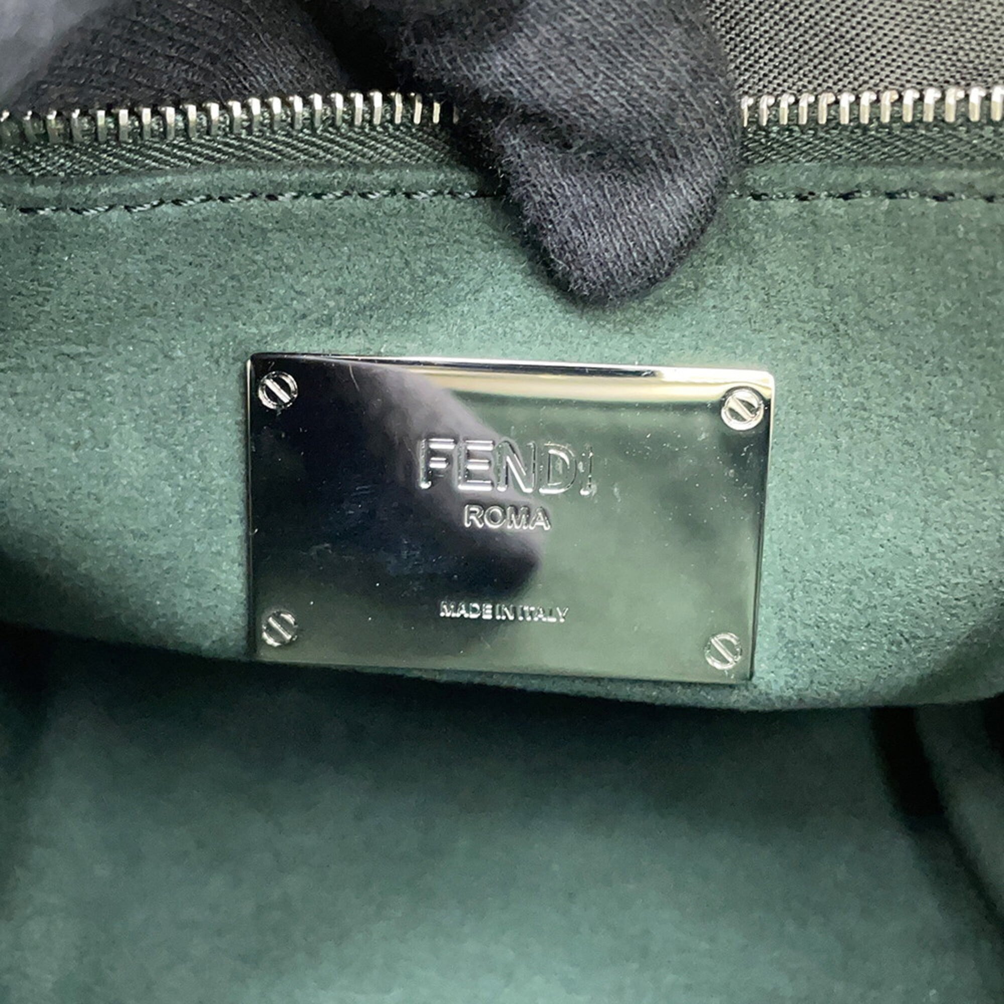 Fendi Zucca Black White Leather Fur Handbag (Pre-Owned)