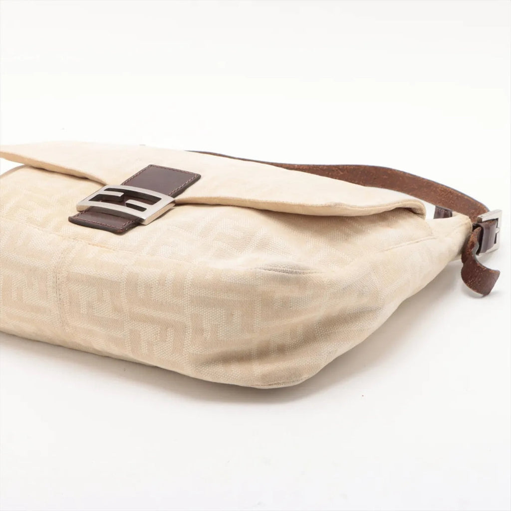 Fendi Beige Leather Canvas Shoulder Bag (Pre-Owned)