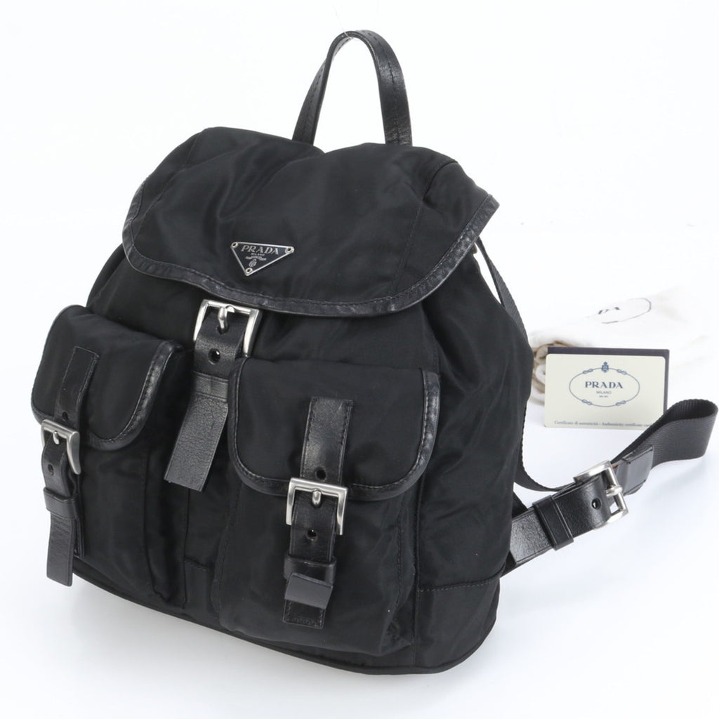 Prada Black Leather Nylon Backpack (Pre-Owned)