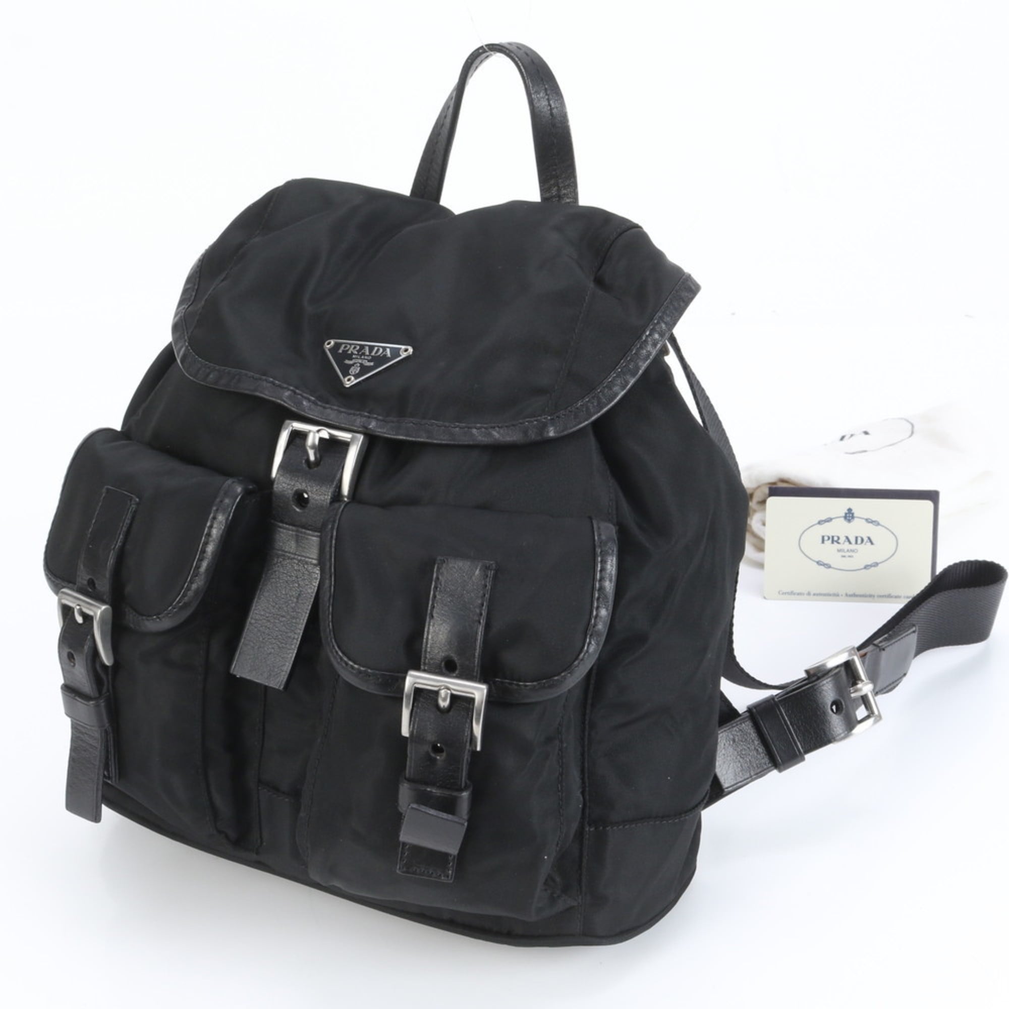 Prada Black Leather Nylon Backpack (Pre-Owned)