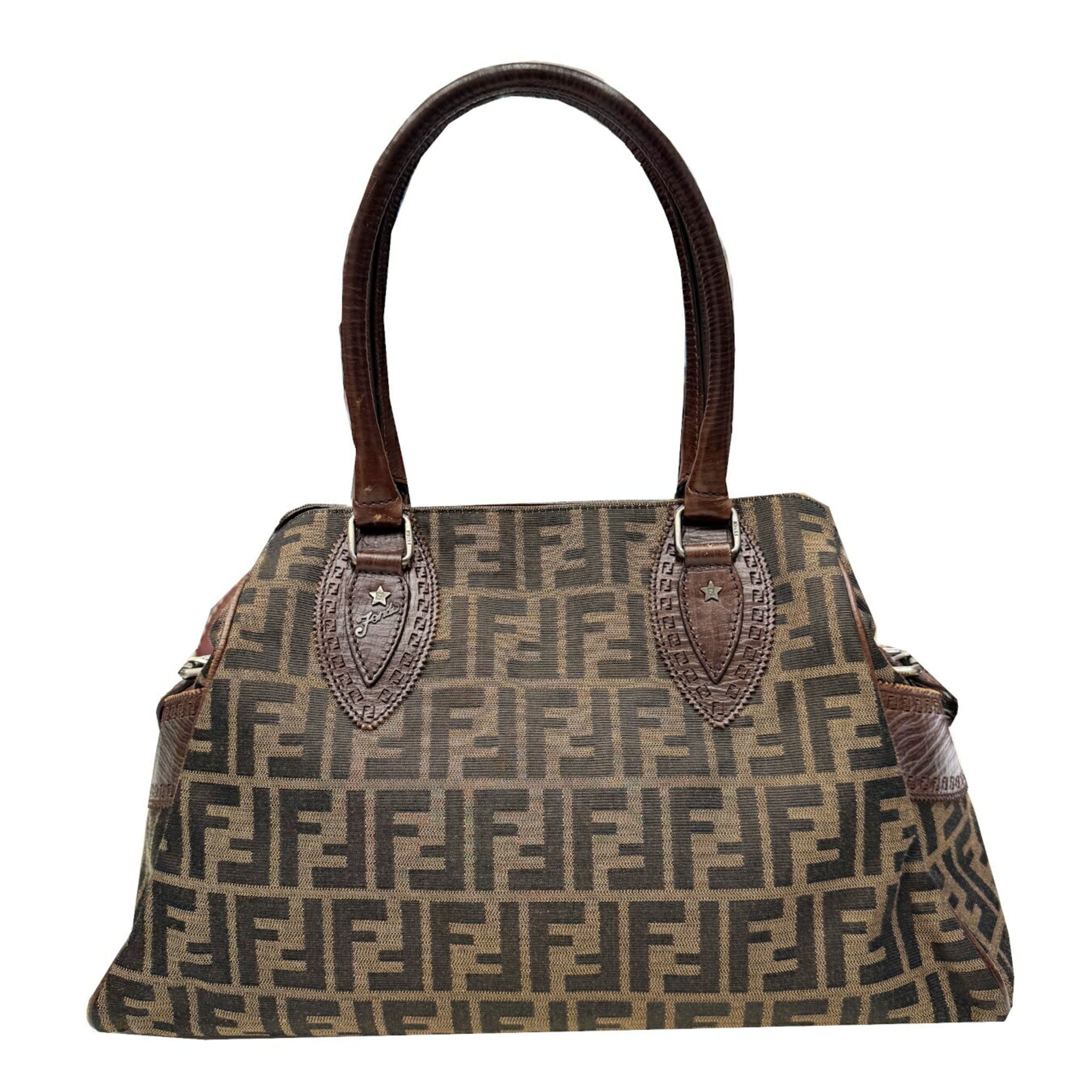 Fendi Brown Canvas Leather Shoulder Bag Tote Bag (Pre-Owned)