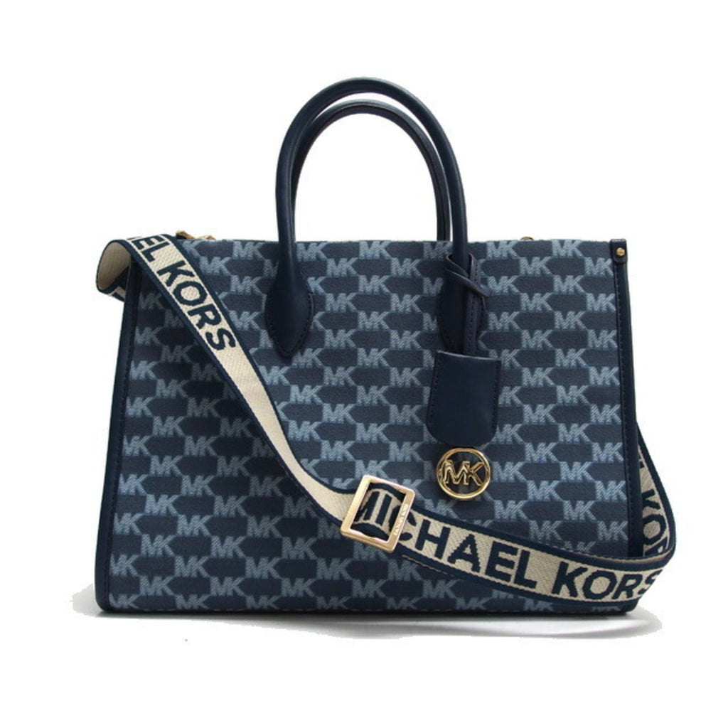 Michael Kors Blue Navy Canvas Leather Shoulder Bag Tote Bag (Pre-Owned)