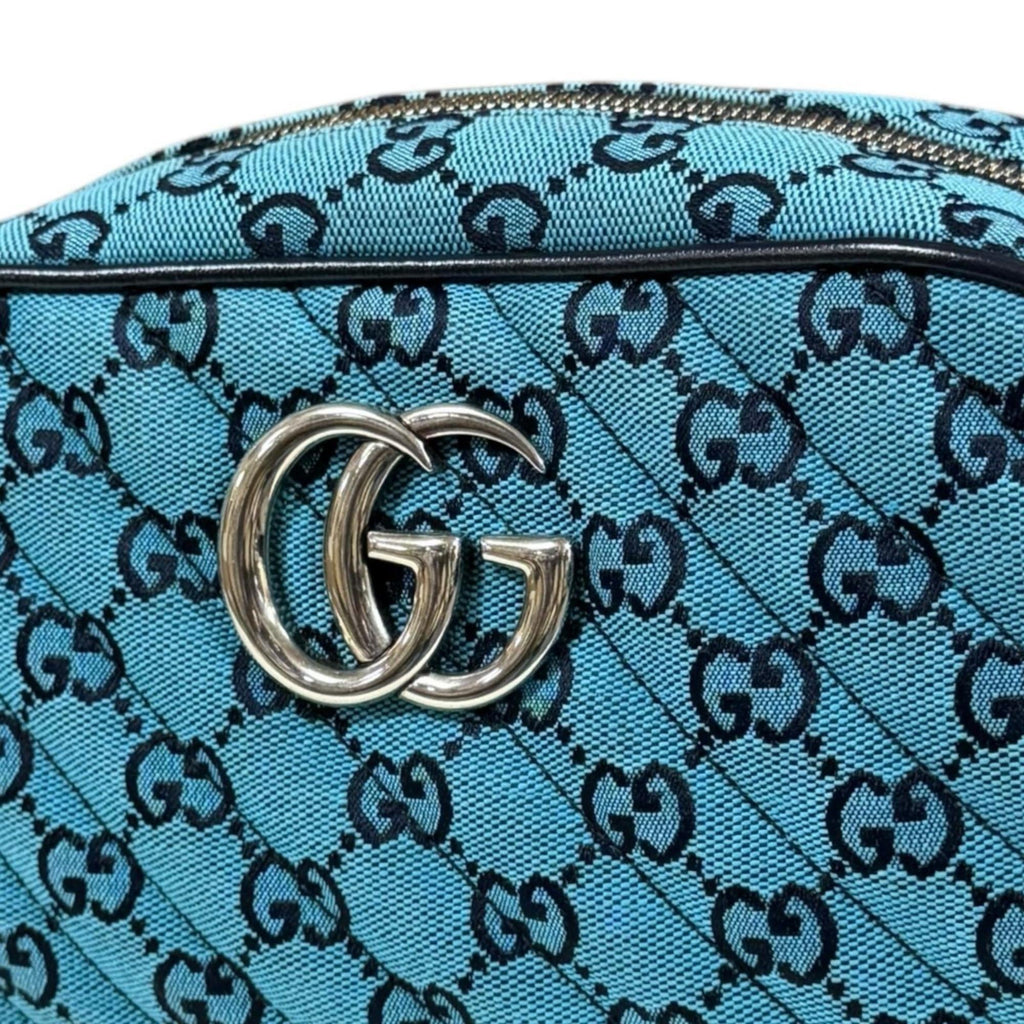 Gucci Gg Marmont Blue Navy Canvas Leather Shoulder Bag (Pre-Owned)
