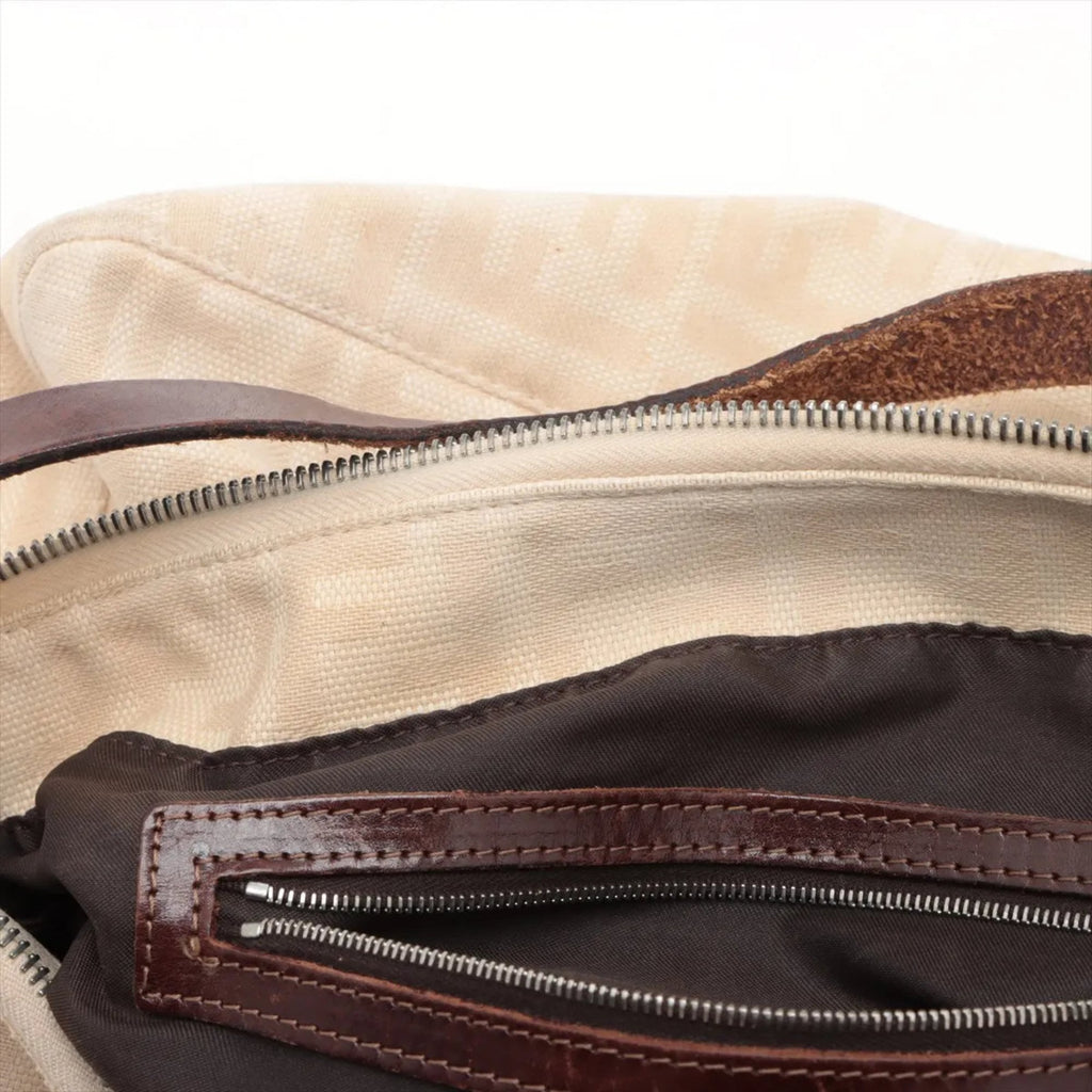 Fendi Beige Leather Canvas Shoulder Bag (Pre-Owned)