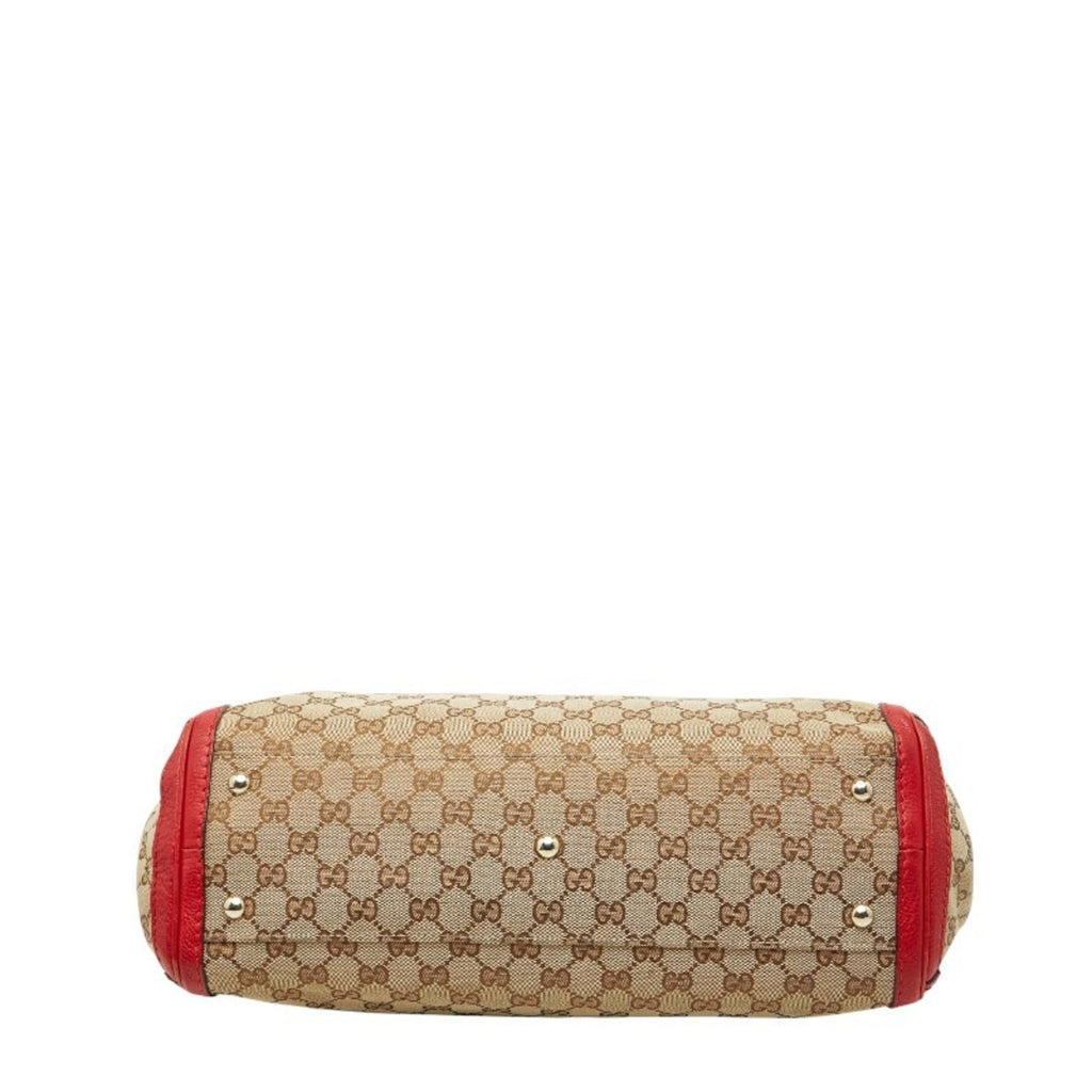 Gucci Beige Red Color Canvas Leather Tote Bag (Pre-Owned)