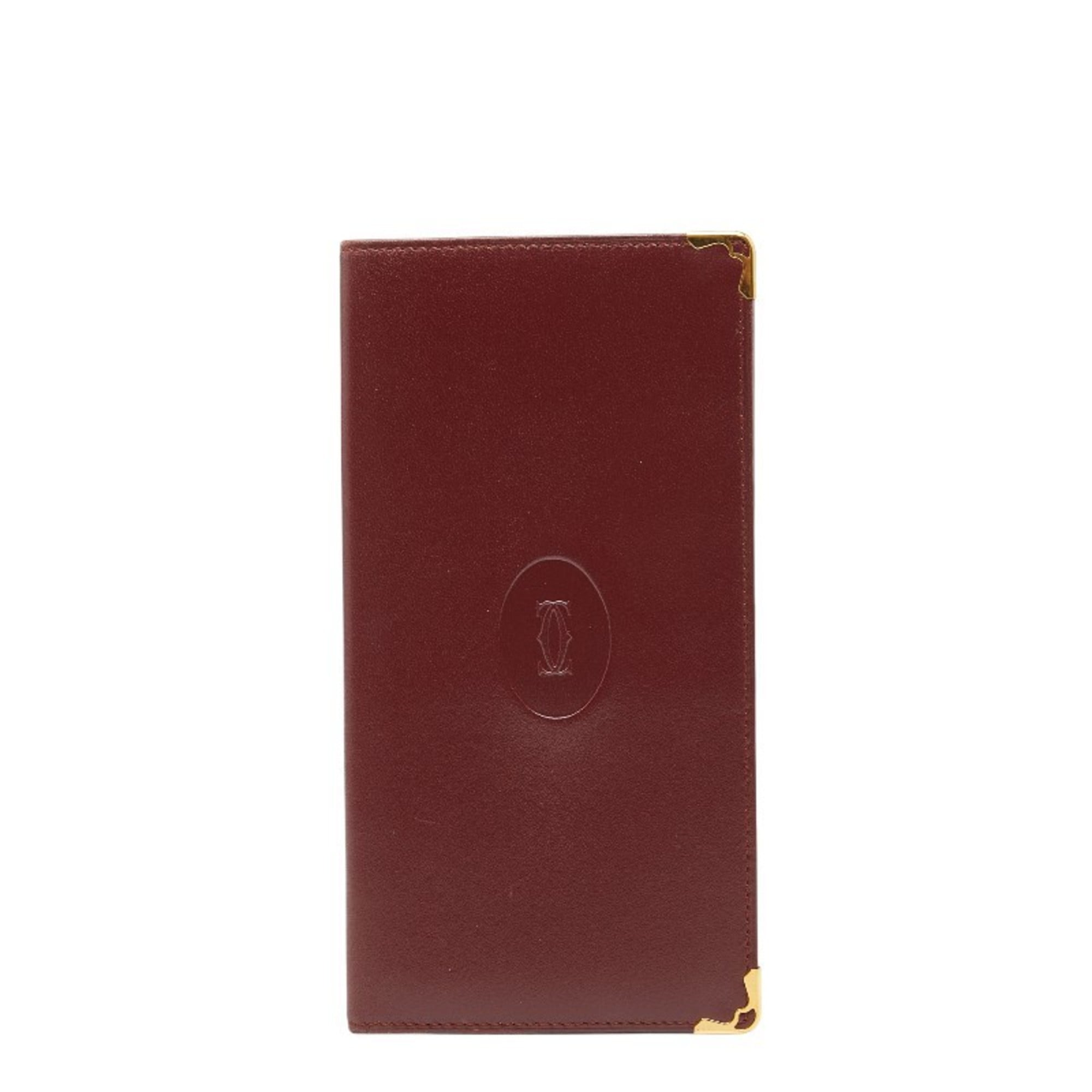 Cartier Bordeaux Wine Red Leather Long Bill Wallet (Bi-Fold) (Pre-Owned)