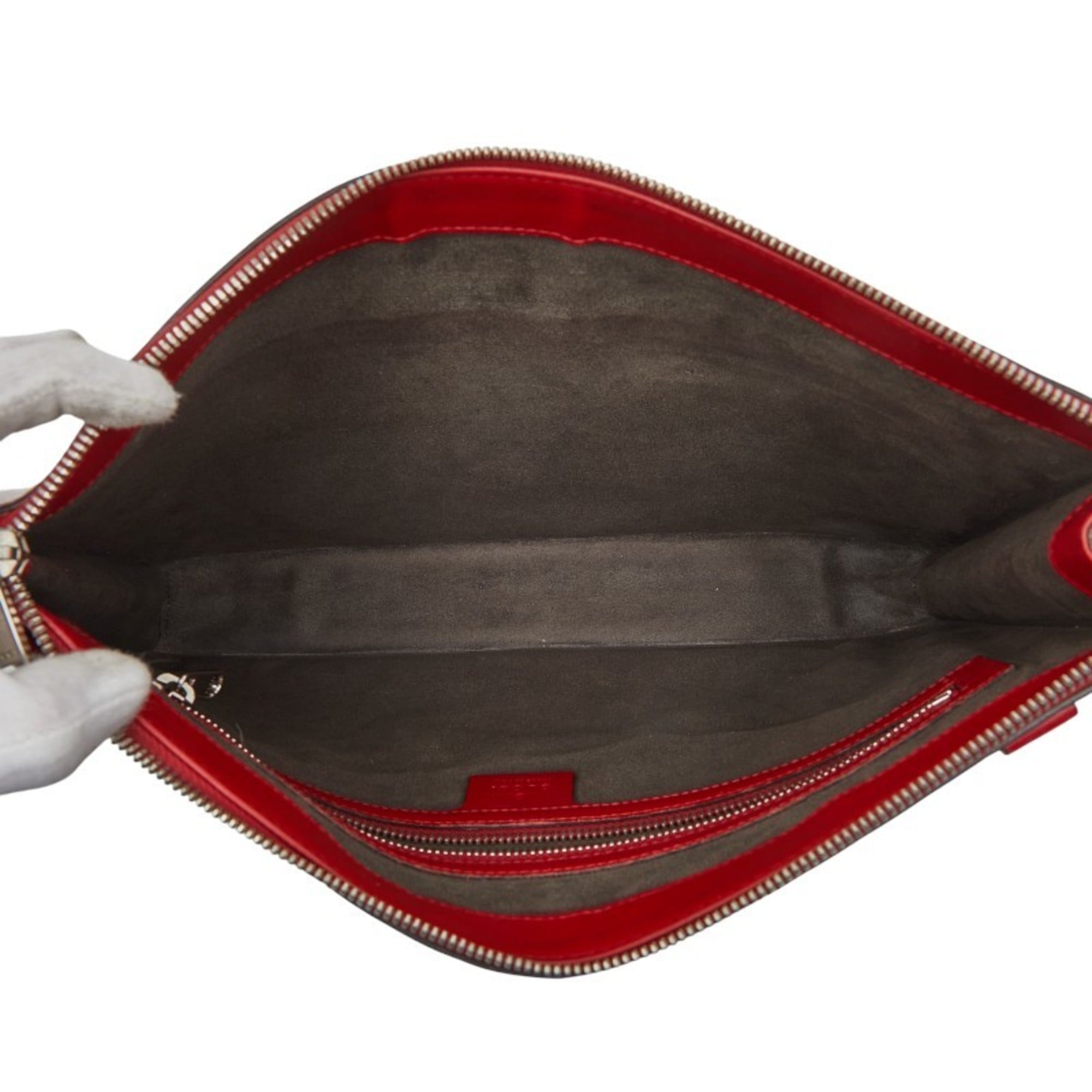 Gucci Red Color Leather Clutch Bag (Pre-Owned)