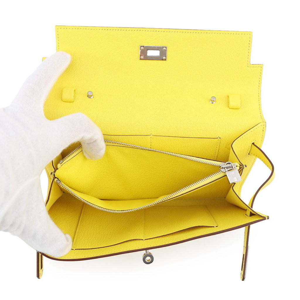 Hermes Kelly Lime Chevre Myzore Leather Chain/Shoulder Wallet (Pre-Owned)