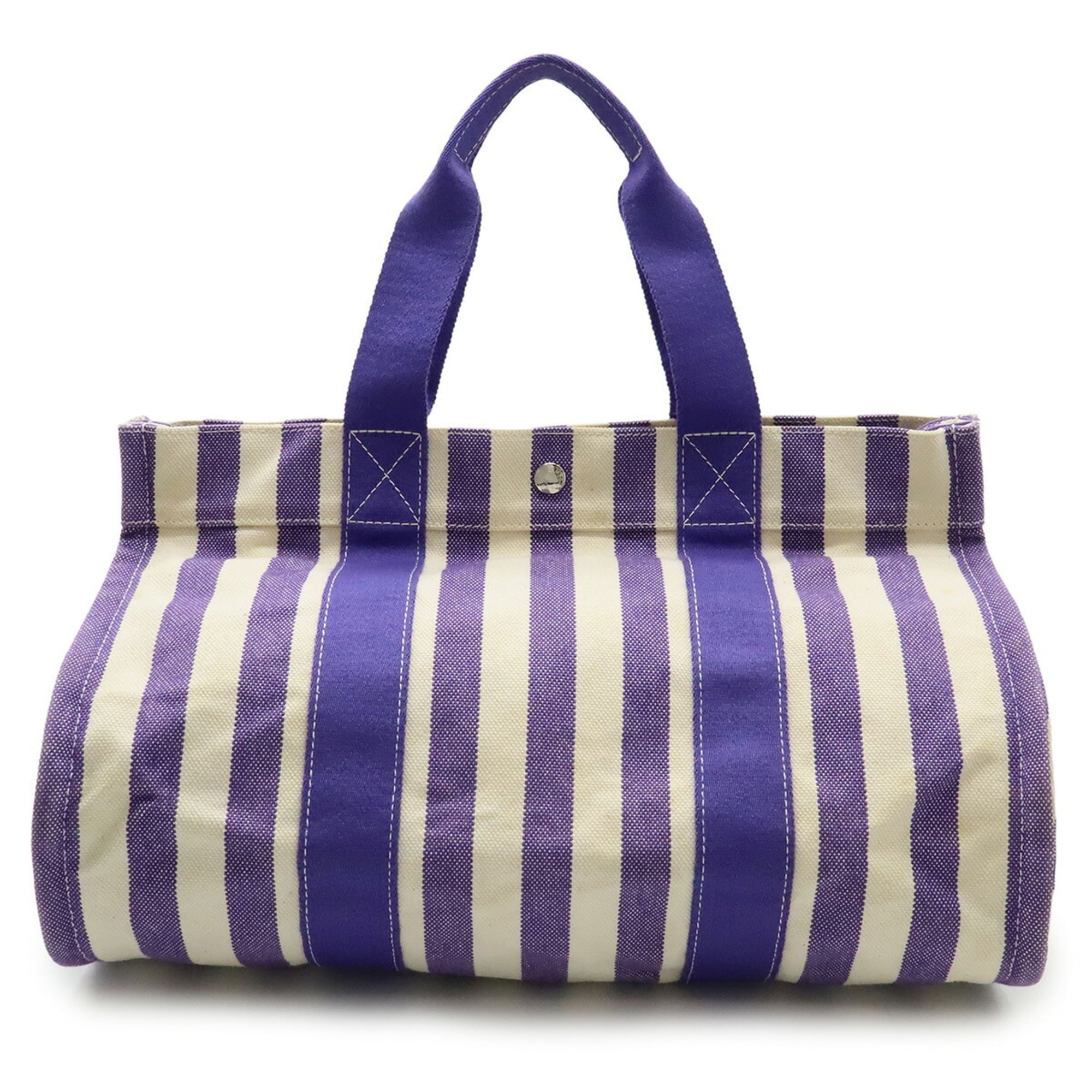 Hermes Ivory Purple Canvas Handbag Pouch Tote Bag (Pre-Owned)