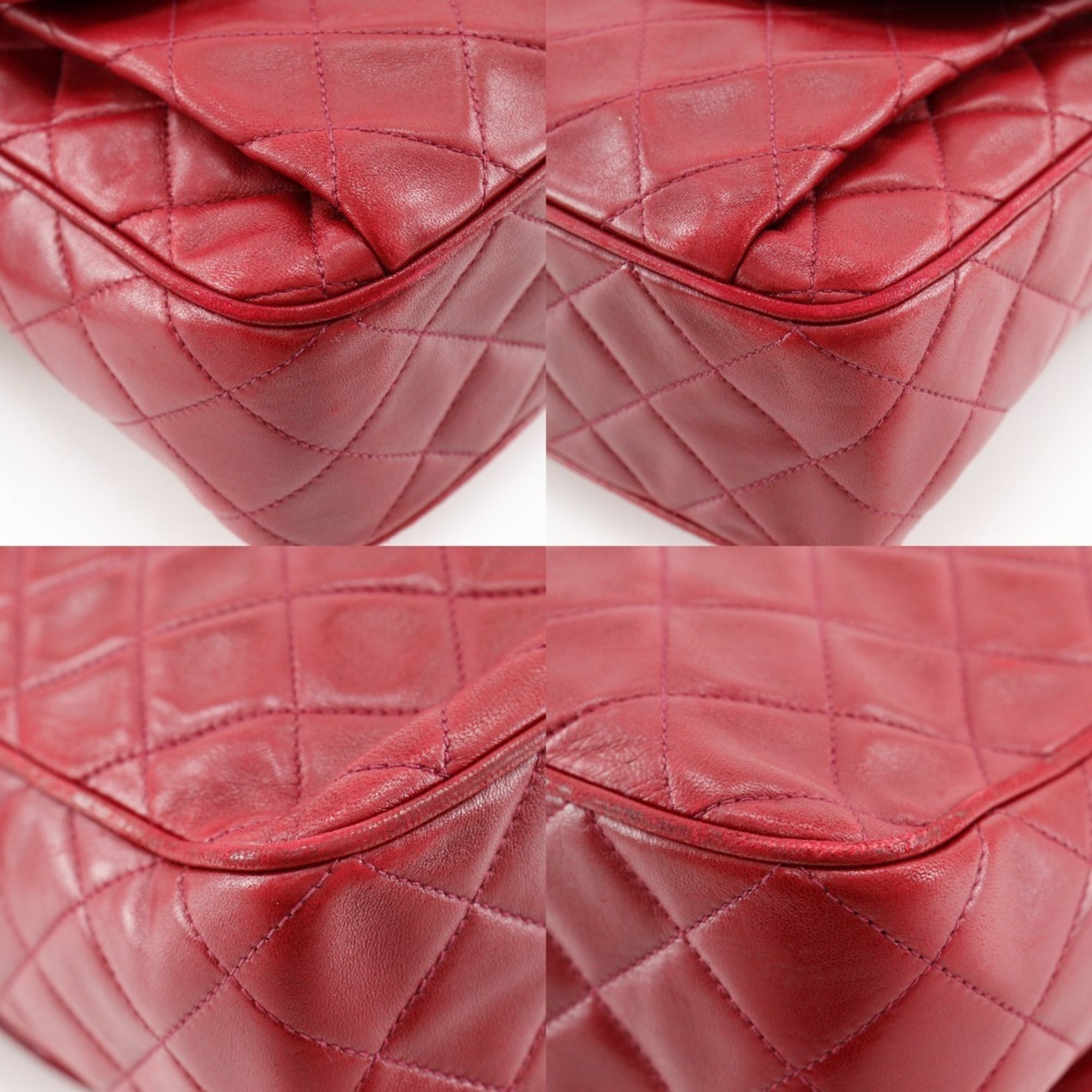 Chanel Matelasse Red Color Leather Shoulder Bag (Pre-Owned)