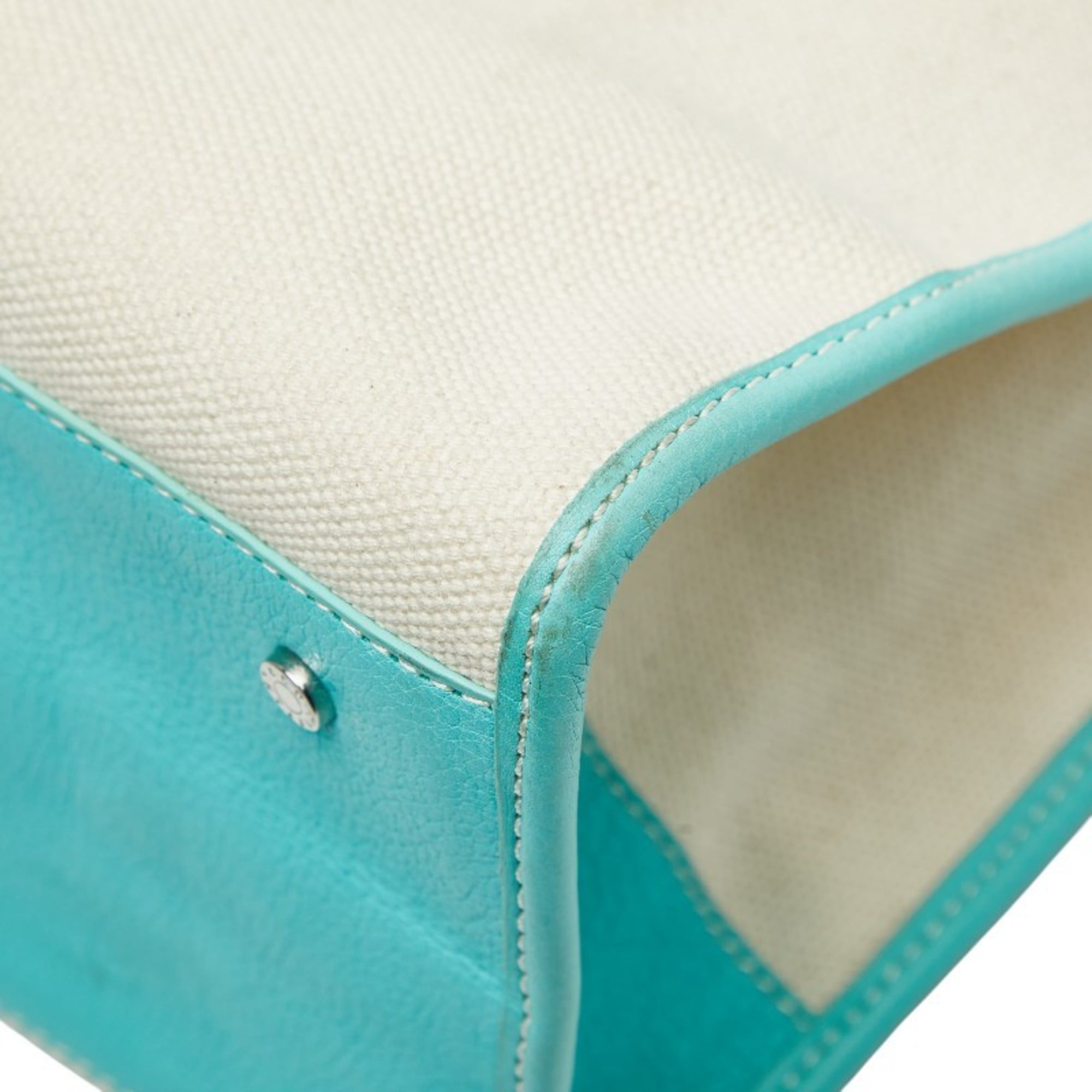 Tiffany Tiffany Blue White Canvas Leather Handbag Shoulder Bag (Pre-Owned)