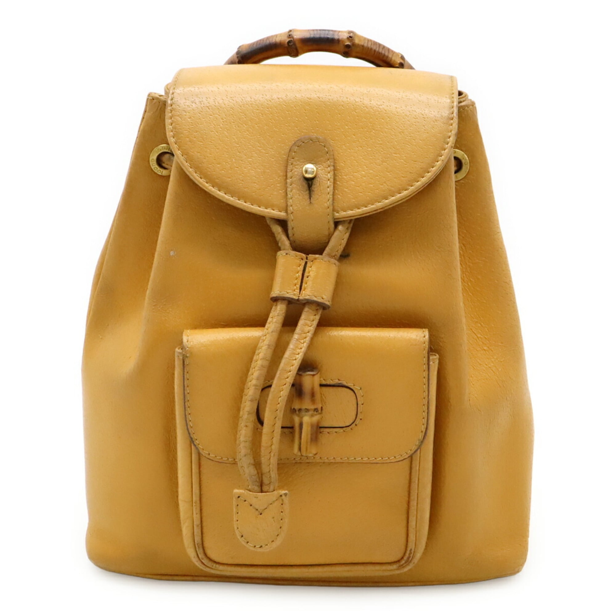 Gucci Beige Light Brown Bamboo Leather Backpack Shoulder Bag (Pre-Owned)