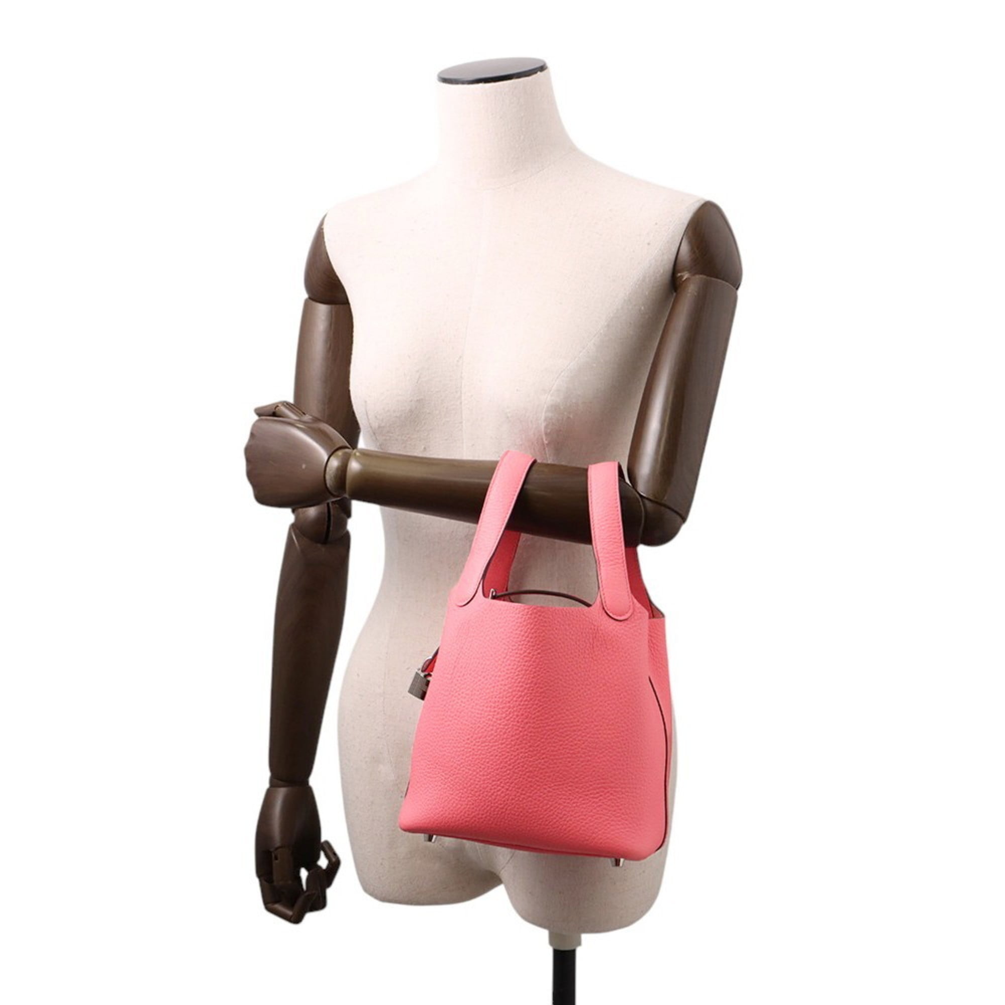 Hermes Picotin Rose Azalee Taurillon Clemence Leather Handbag (Pre-Owned)