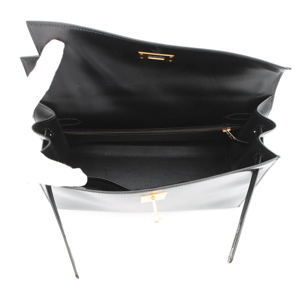 Hermes Kelly Black Box Calf Leather Handbag (Pre-Owned)