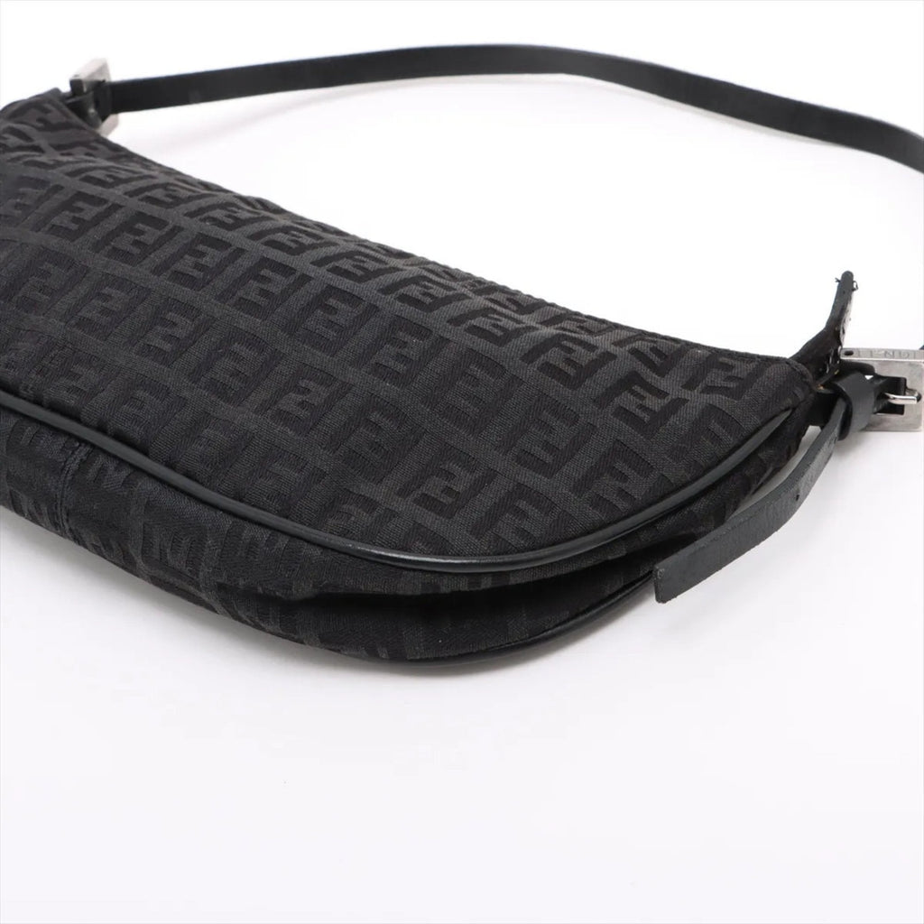Fendi Black Leather Canvas Handbag (Pre-Owned)
