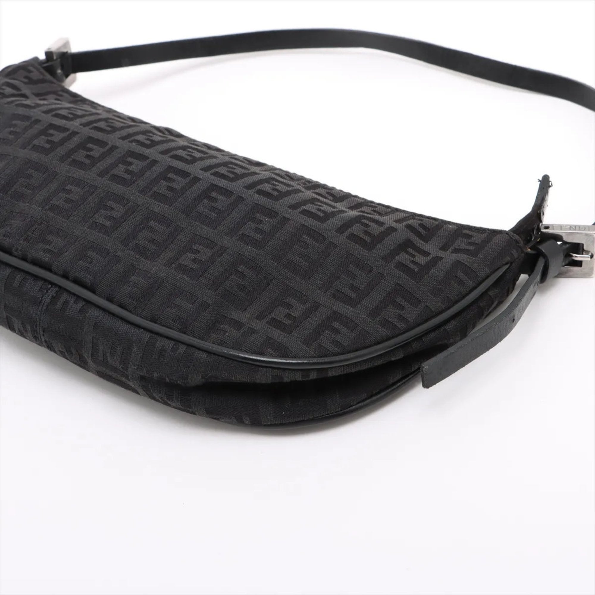Fendi Black Leather Canvas Handbag (Pre-Owned)