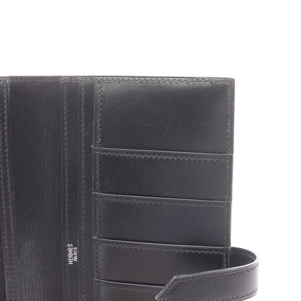 Hermes Black Box Calf Leather Long Wallet (Bi-Fold) (Pre-Owned)