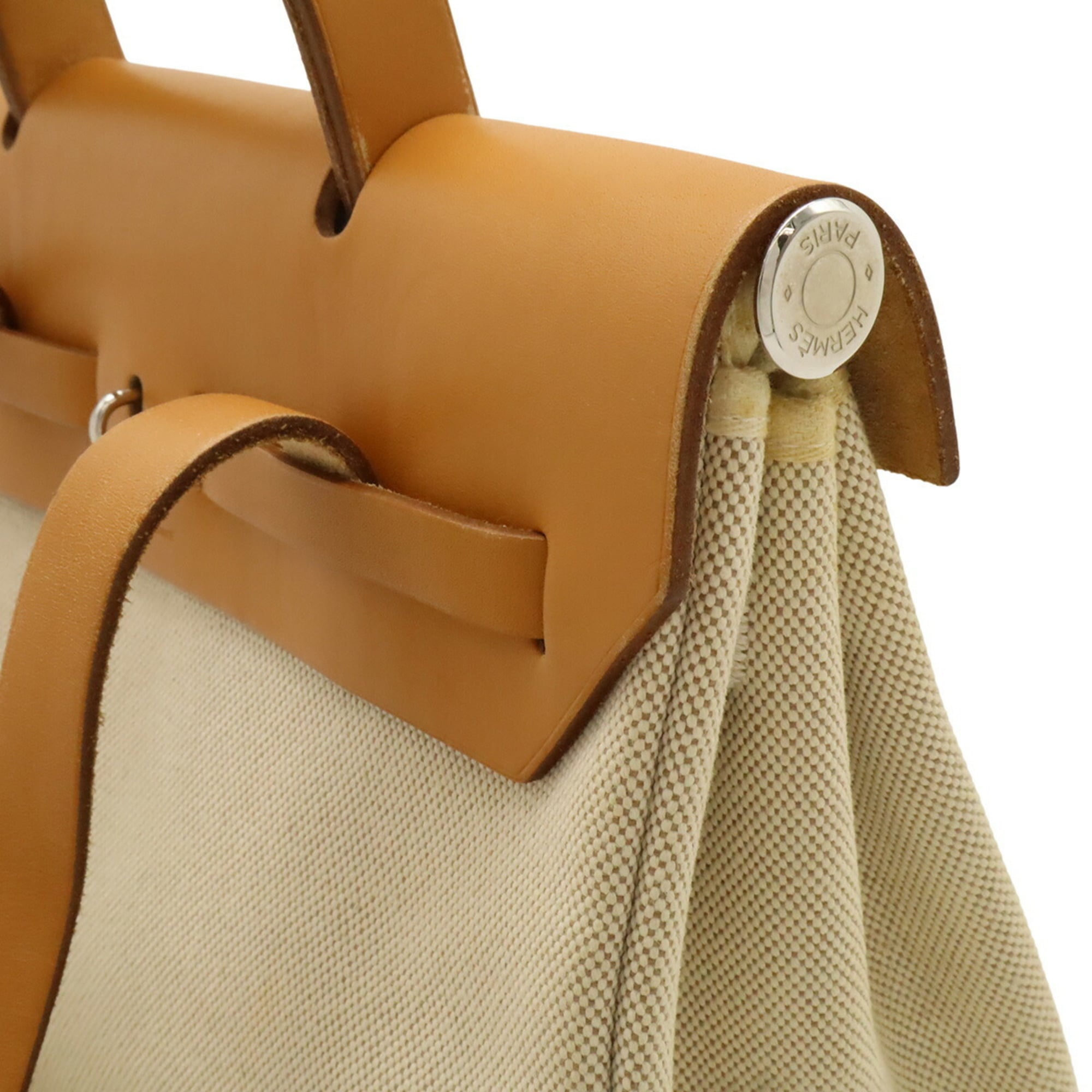 Hermes Brown Light Brown Natural Toile Officier Leather Backpack Handbag (Pre-Owned)