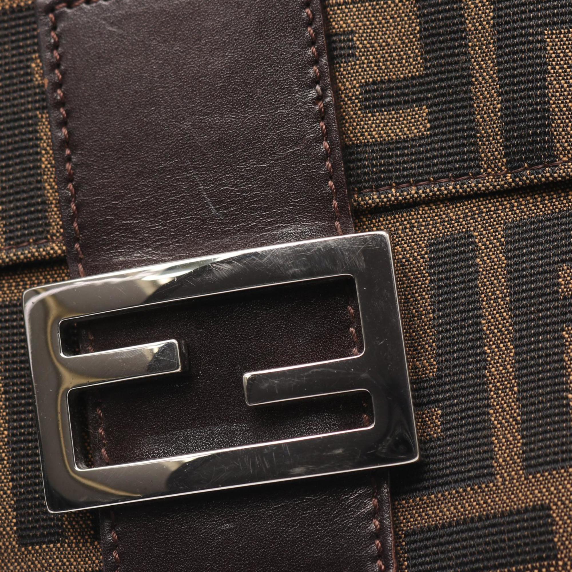 Fendi Black Brown Canvas Leather Shoulder Bag (Pre-Owned)