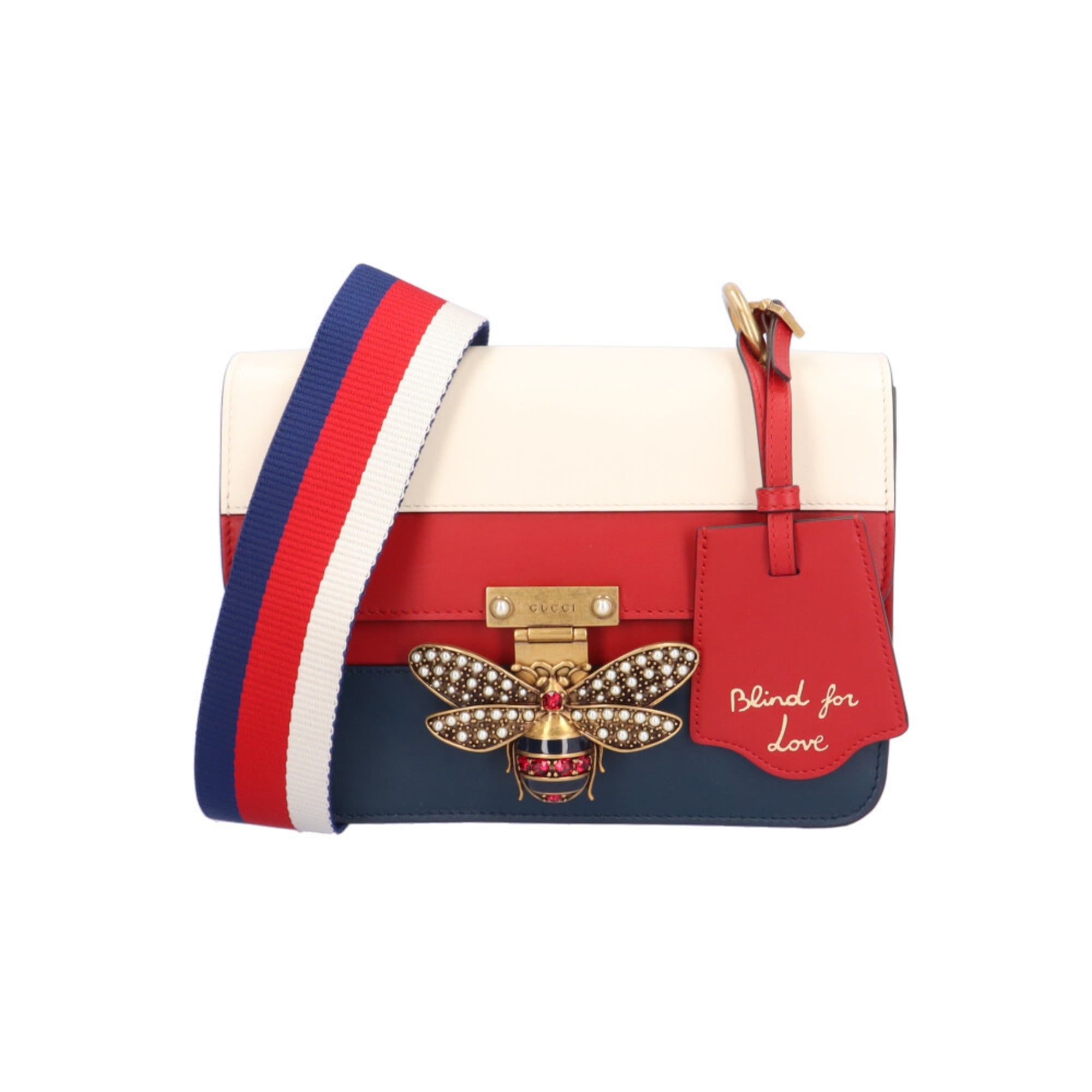 Gucci Navy Red Color White Leather Shoulder Bag (Pre-Owned)