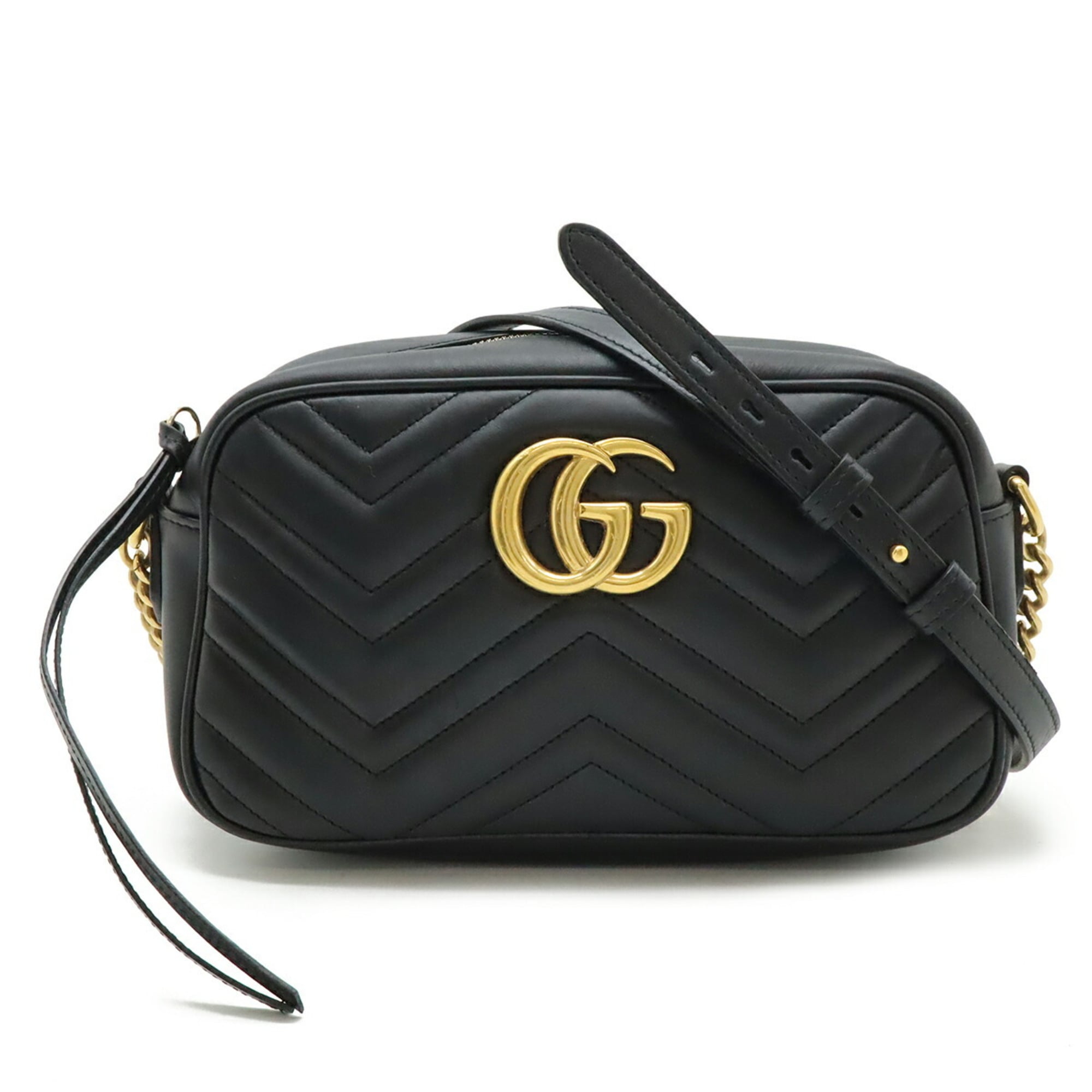 Gucci Gg Marmont Black Leather Pochette Shoulder Bag (Pre-Owned)
