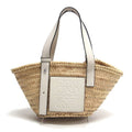 Loewe Beige White Raffia Leather Basket Handbag (Pre-Owned)