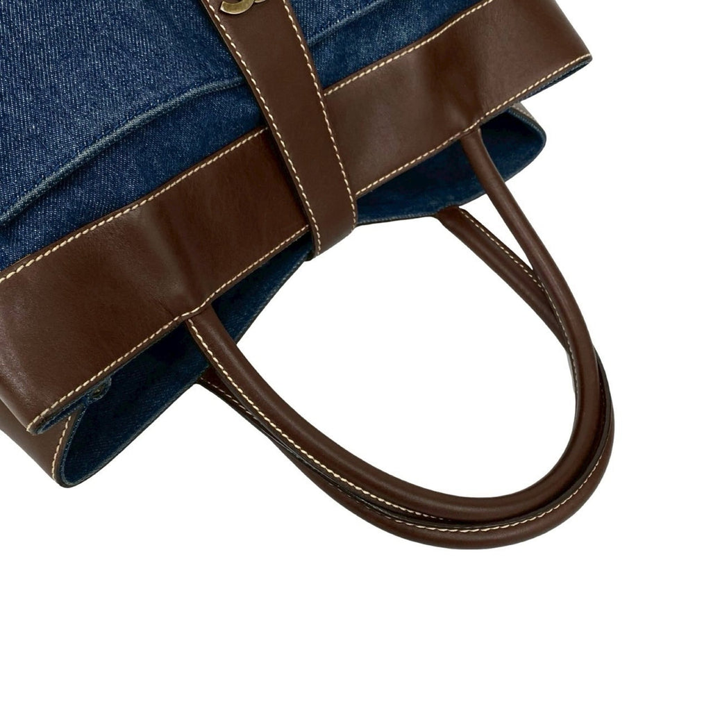 Chanel Blue Brown Leather Denim Tote Bag (Pre-Owned)