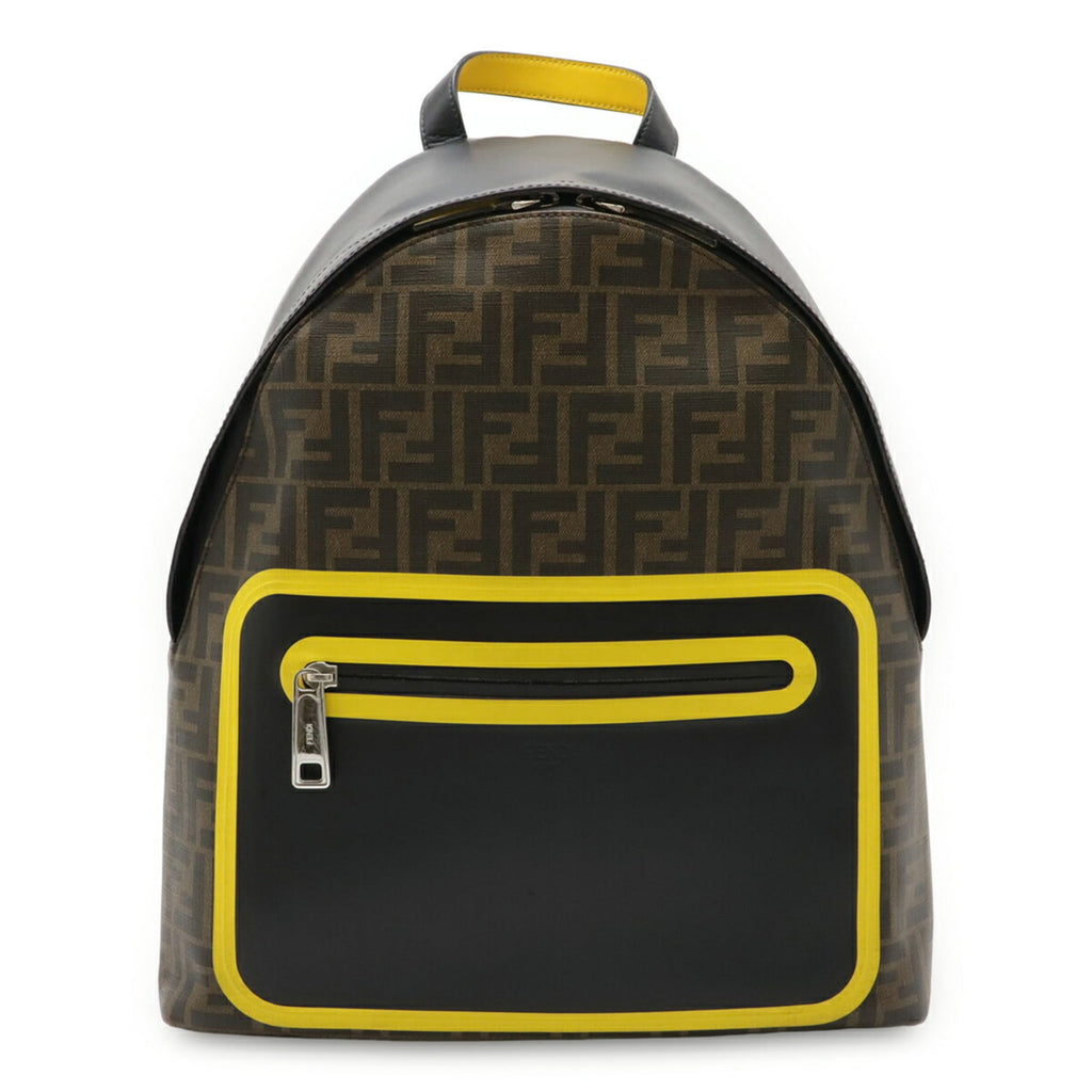 Fendi Zucca Black Khaki Brown Yellow Coated Canvas Leather Backpack (Pre-Owned)