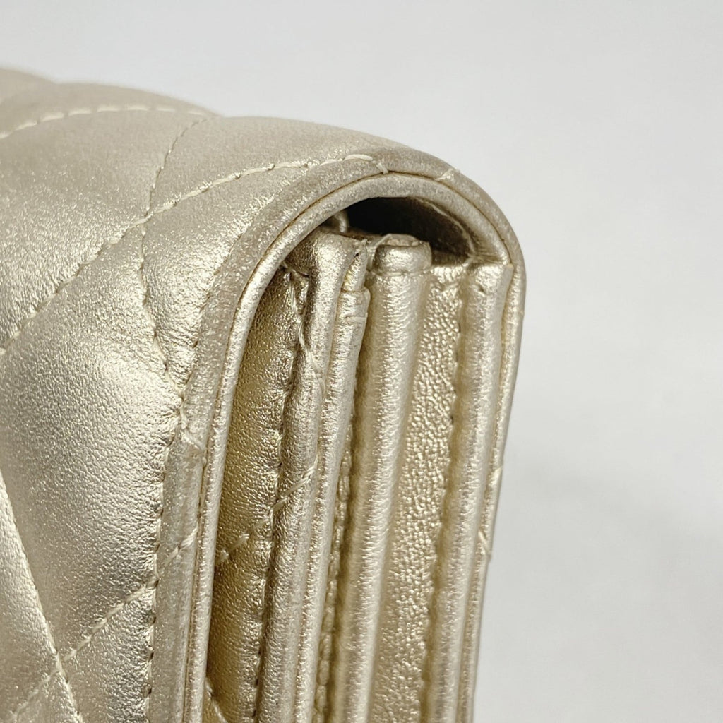 Chanel Gold Leather Long Wallet (Bi-Fold) (Pre-Owned)