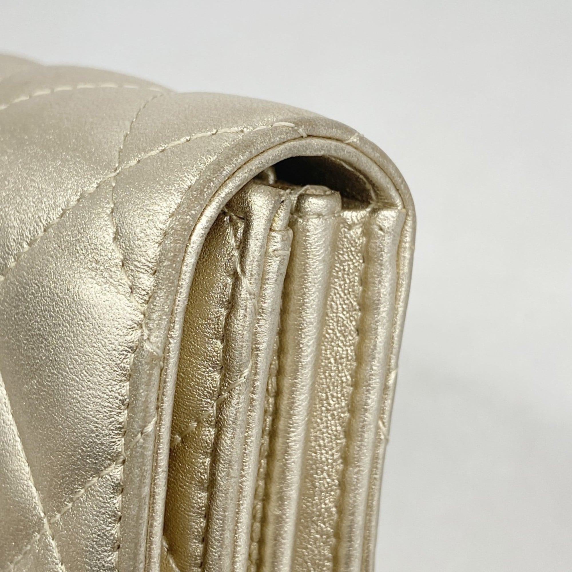Chanel Gold Leather Long Wallet (Bi-Fold) (Pre-Owned)