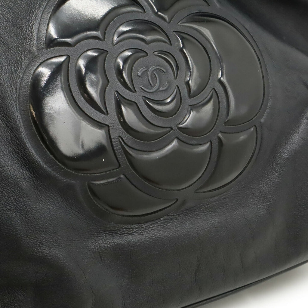Chanel Camellia Black Leather Shoulder Bag Tote Bag (Pre-Owned)