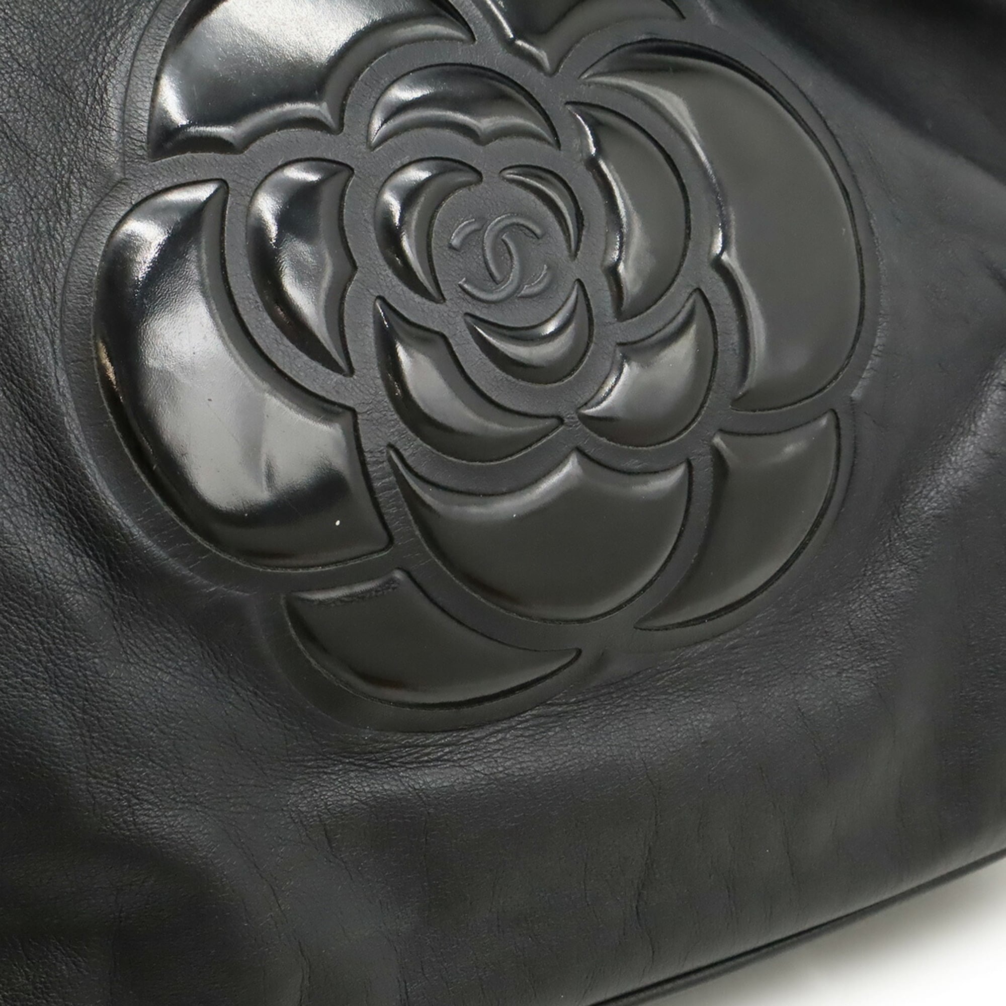 Chanel Camellia Black Leather Shoulder Bag Tote Bag (Pre-Owned)