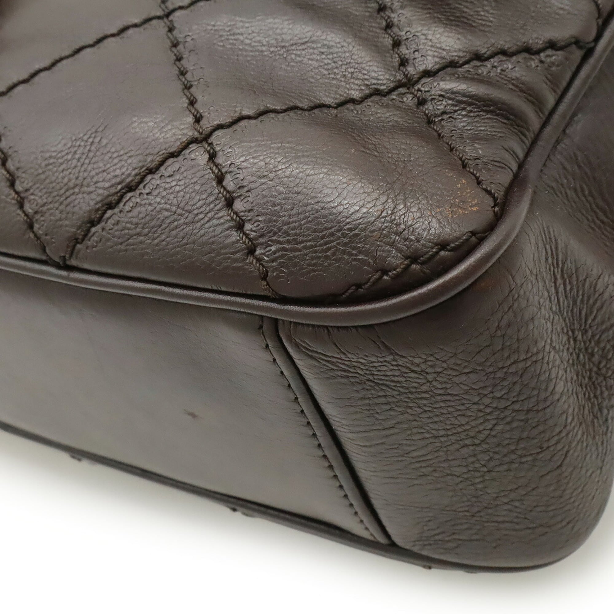 Chanel Wild Stitch Dark Brown Leather Shoulder Bag (Pre-Owned)