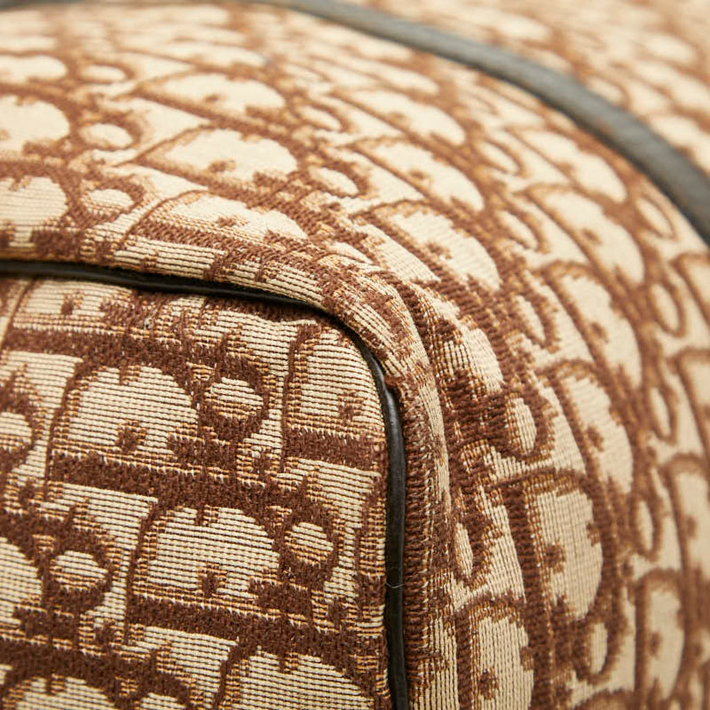 Christian Dior Brown Canvas Leather Boston Bag Handbag (Pre-Owned)