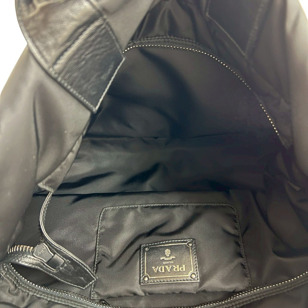 Prada Black Navy Nylon Leather Handbag Shoulder Bag Tote Bag (Pre-Owned)