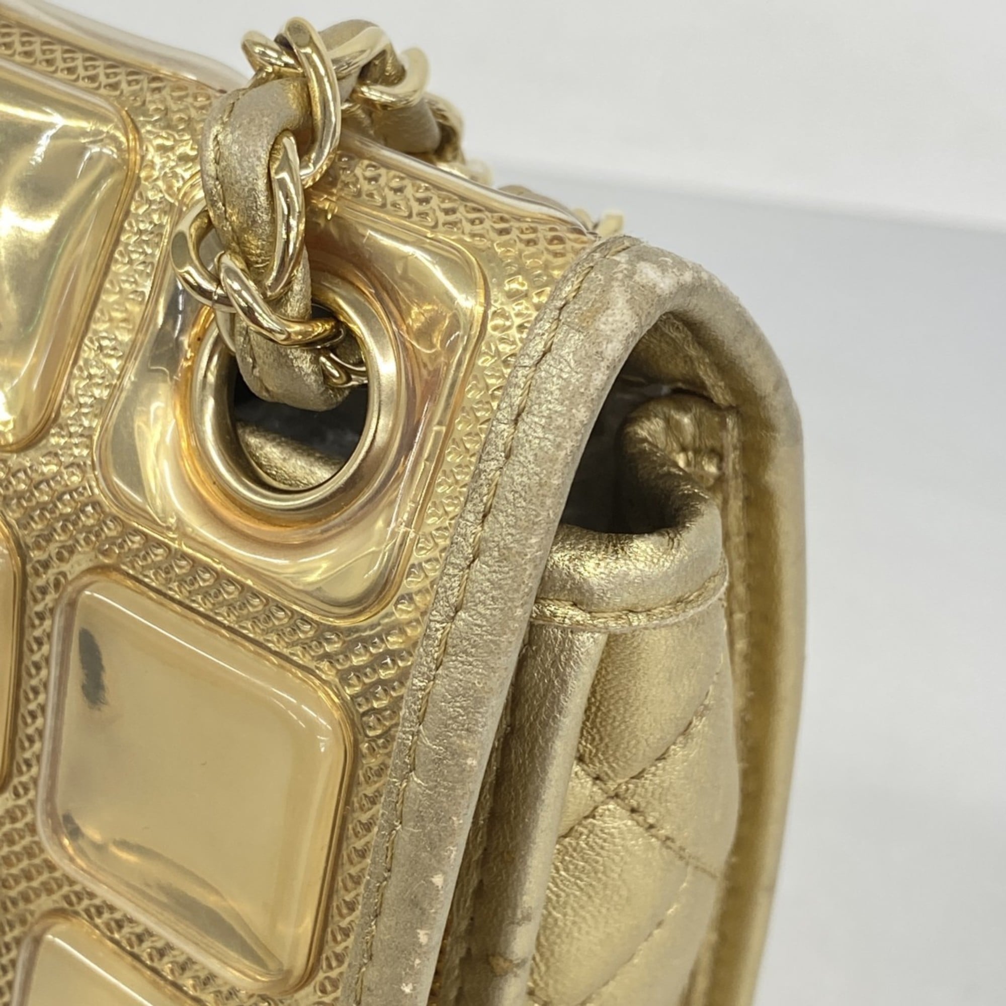 Chanel Champagne Champagne Gold Leather Vinyl Shoulder Bag (Pre-Owned)