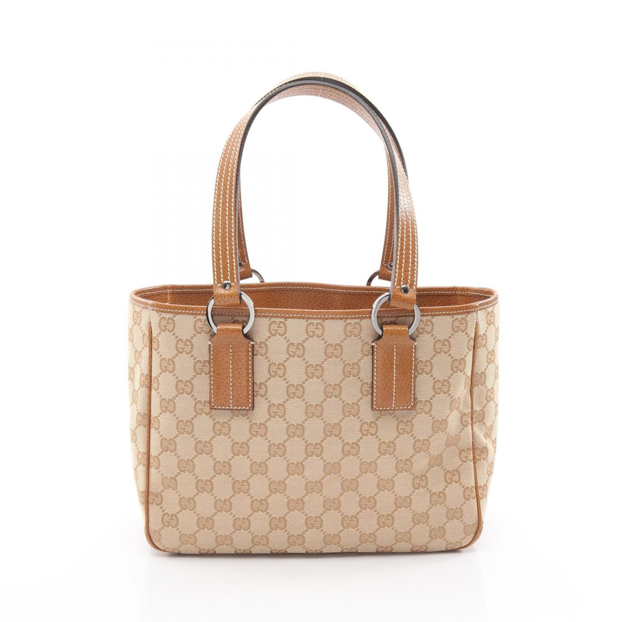 Gucci Beige Brown Canvas Leather Tote Bag (Pre-Owned)