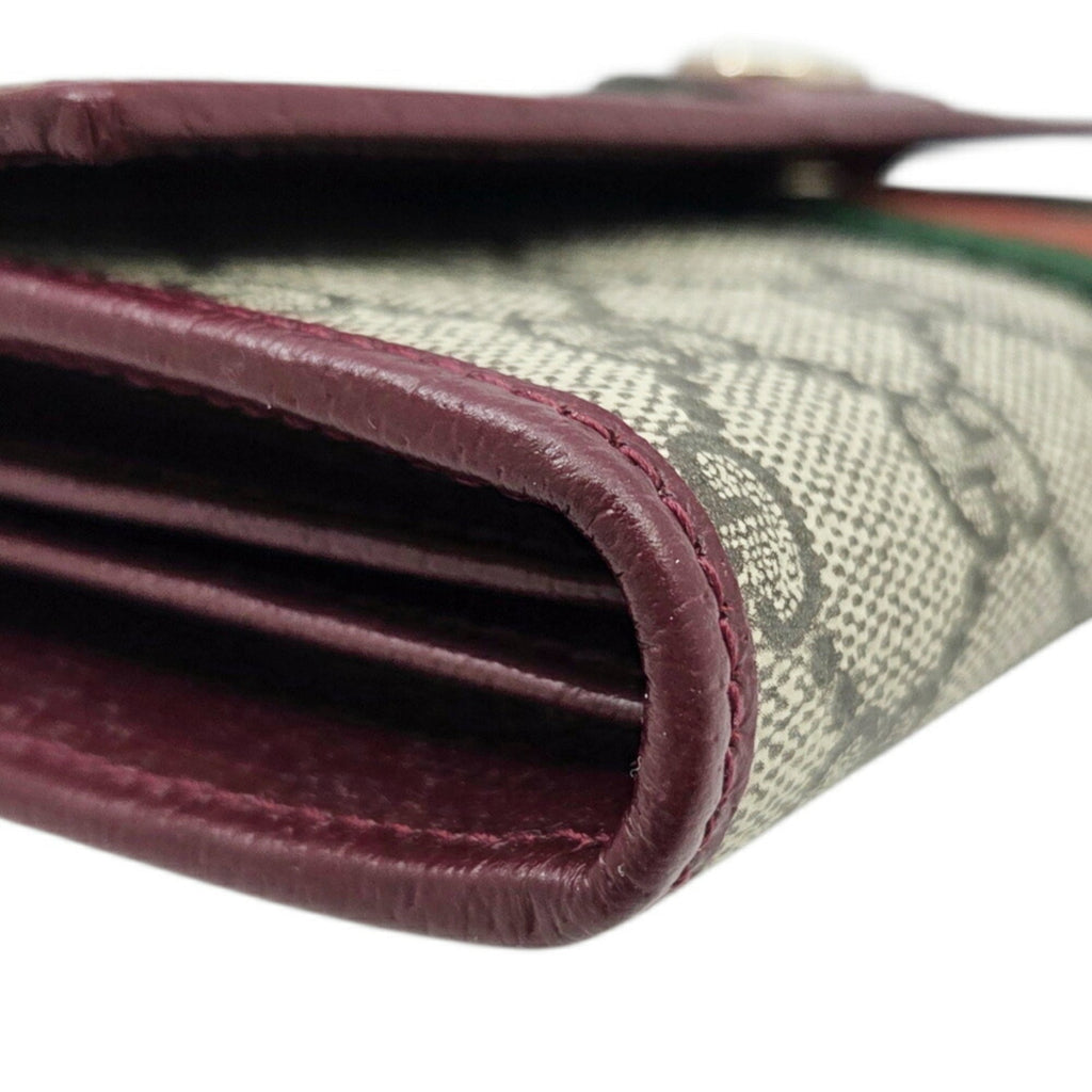 Gucci Beige Green Red Color Gg Supreme Leather Long Wallet (Bi-Fold) (Pre-Owned)