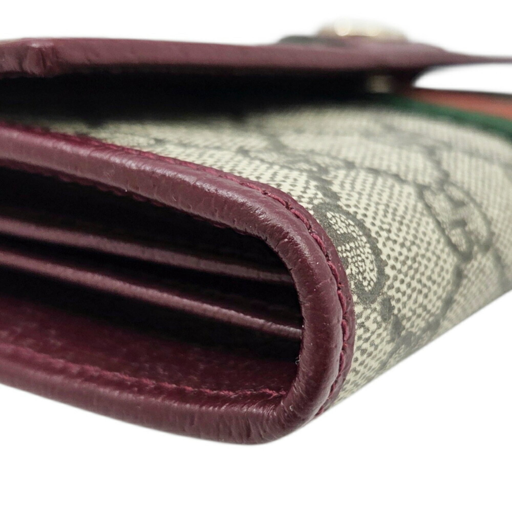 Gucci Beige Green Red Color Gg Supreme Leather Long Wallet (Bi-Fold) (Pre-Owned)