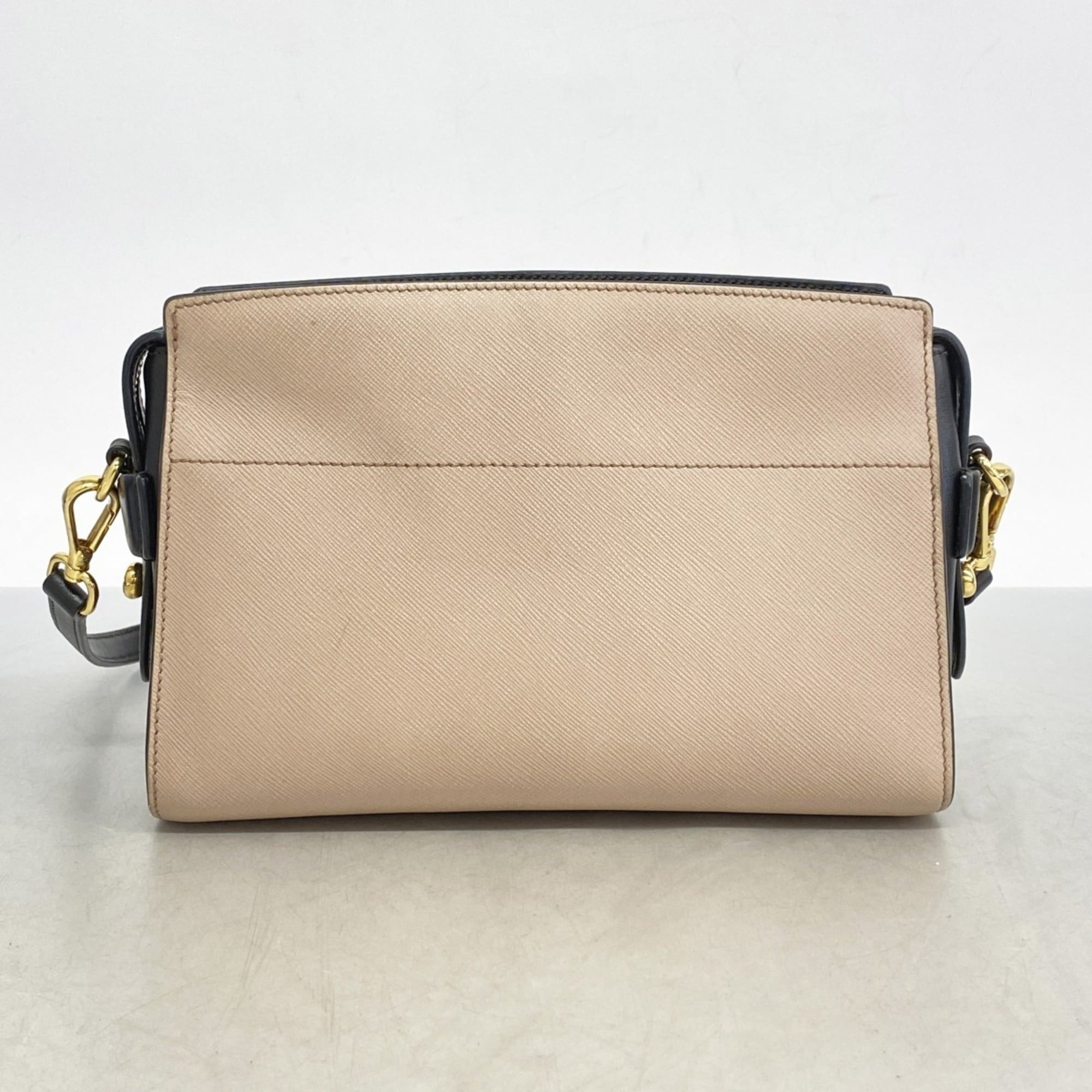 Prada Beige Black Leather Shoulder Bag (Pre-Owned)