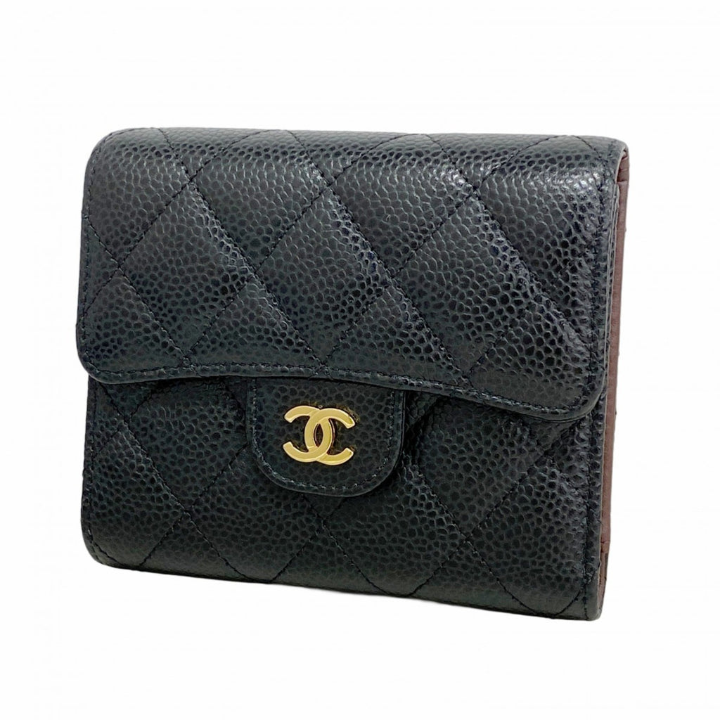 Chanel Black Grained Calfskin Wallet (Tri-Fold) (Pre-Owned)