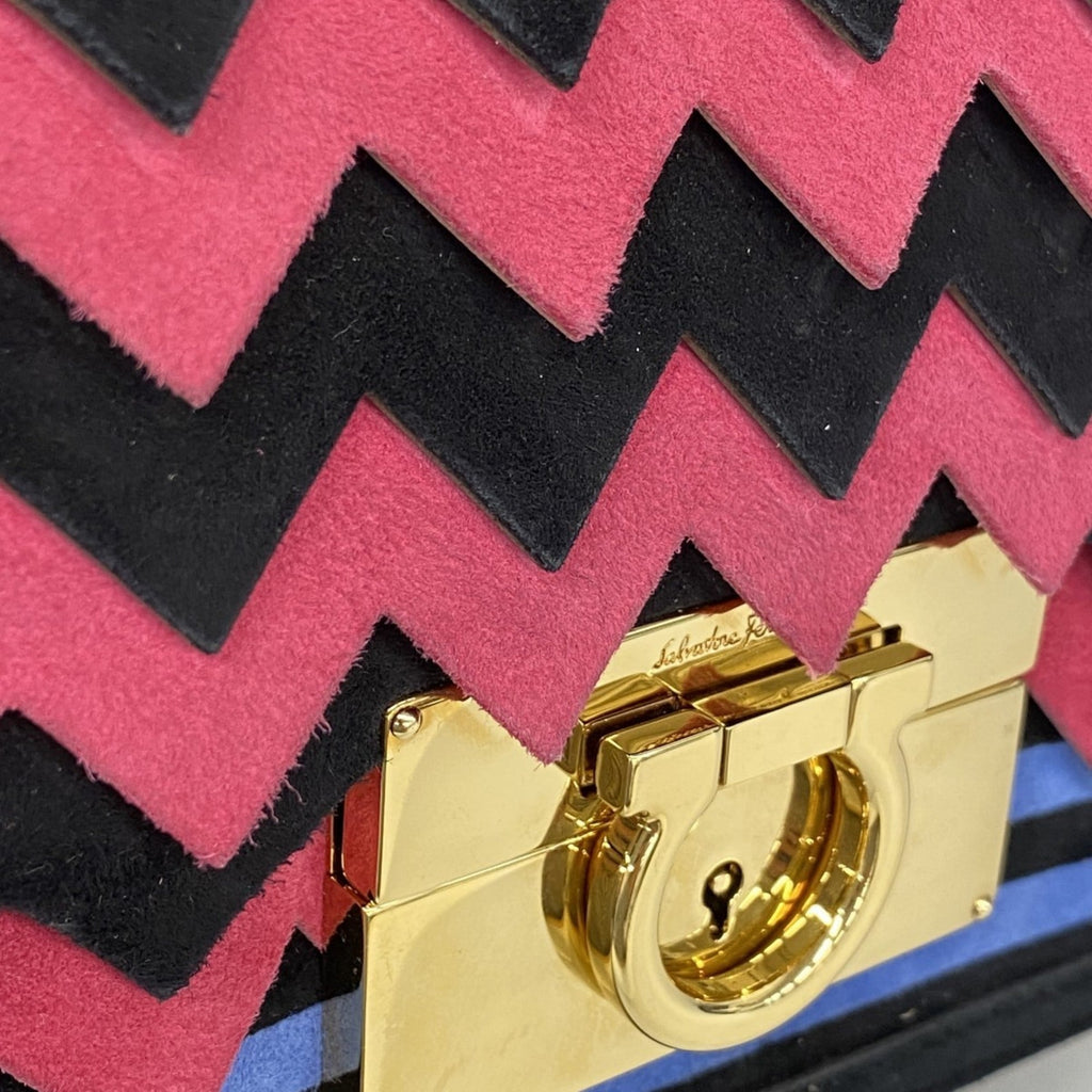 Salvatore Ferragamo Black Blue Pink Suede Handbag (Pre-Owned)