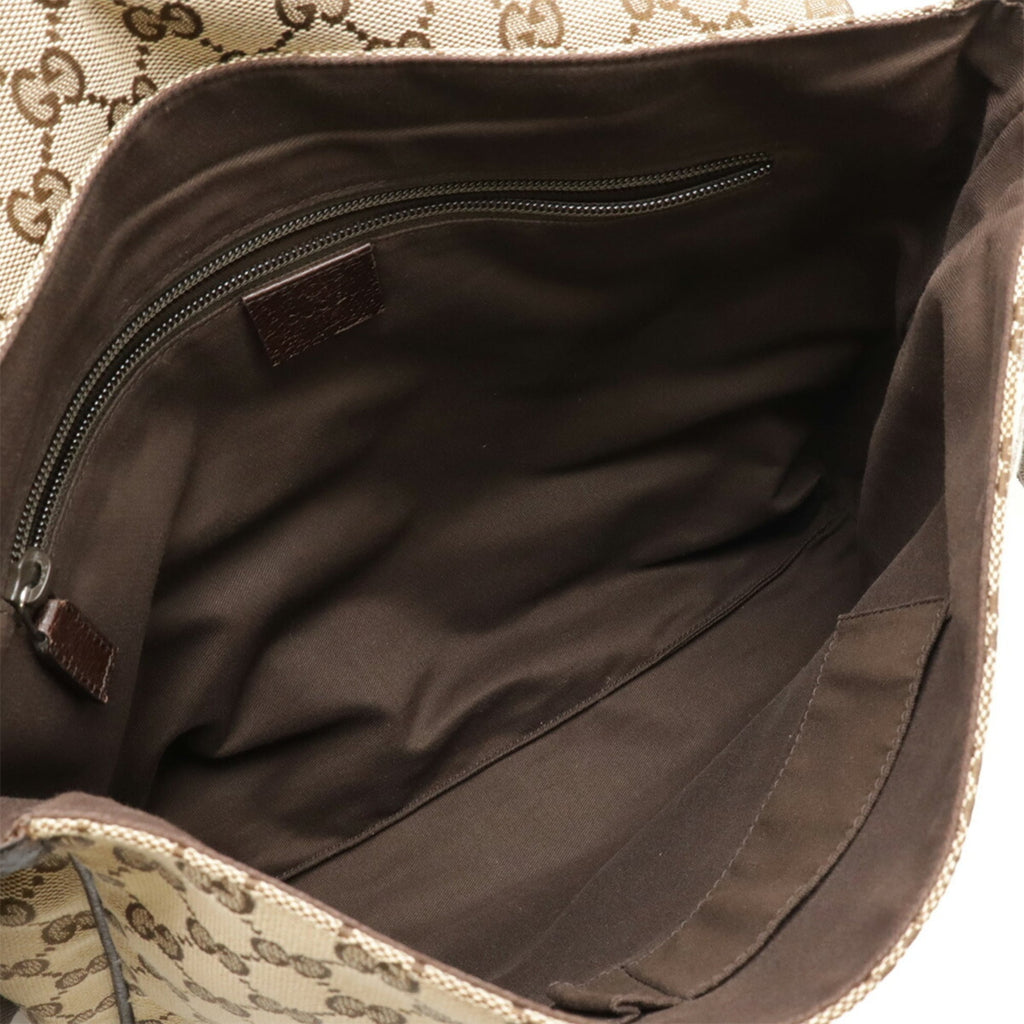 Gucci Gg Canvas Beige Dark Brown Khaki Gg Canvas Leather Shoulder Bag (Pre-Owned)