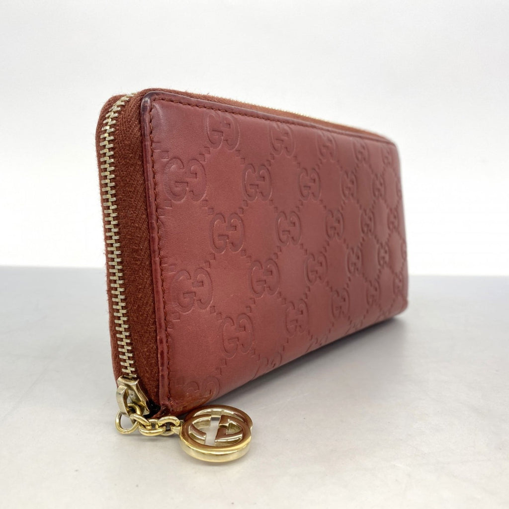 Gucci Red Color Leather Long Wallet (Bi-Fold) (Pre-Owned)