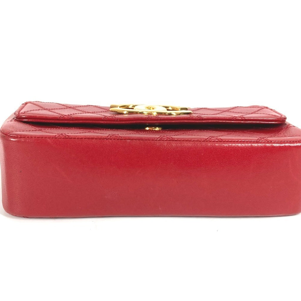 Chanel Matelasse Red Color Leather Pochette Shoulder Bag (Pre-Owned)